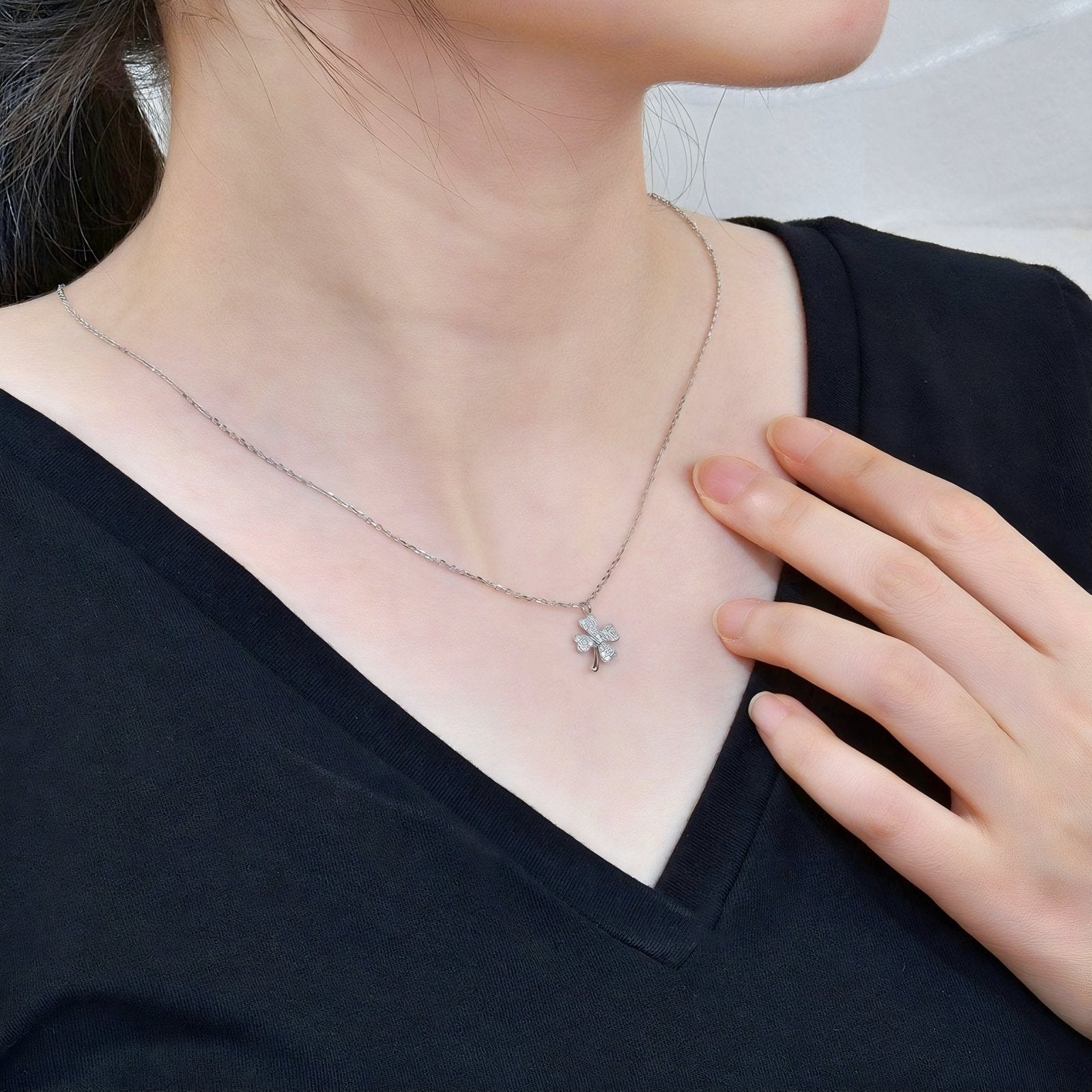 Collier trèfle porte - bonheur en argent 925, serti de zircons, or rose ou argenté, modèle Alaina
