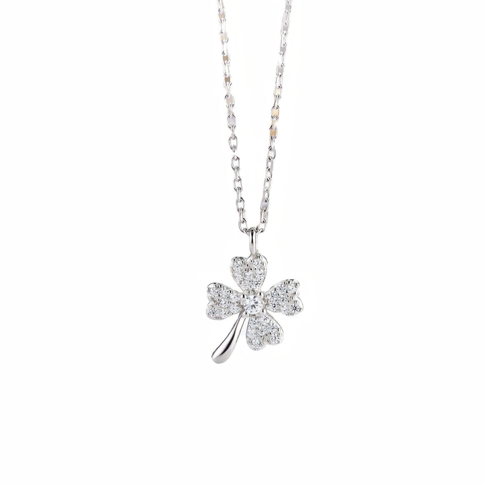 Collier trèfle porte - bonheur en argent 925, serti de zircons, or rose ou argenté, modèle Alaina
