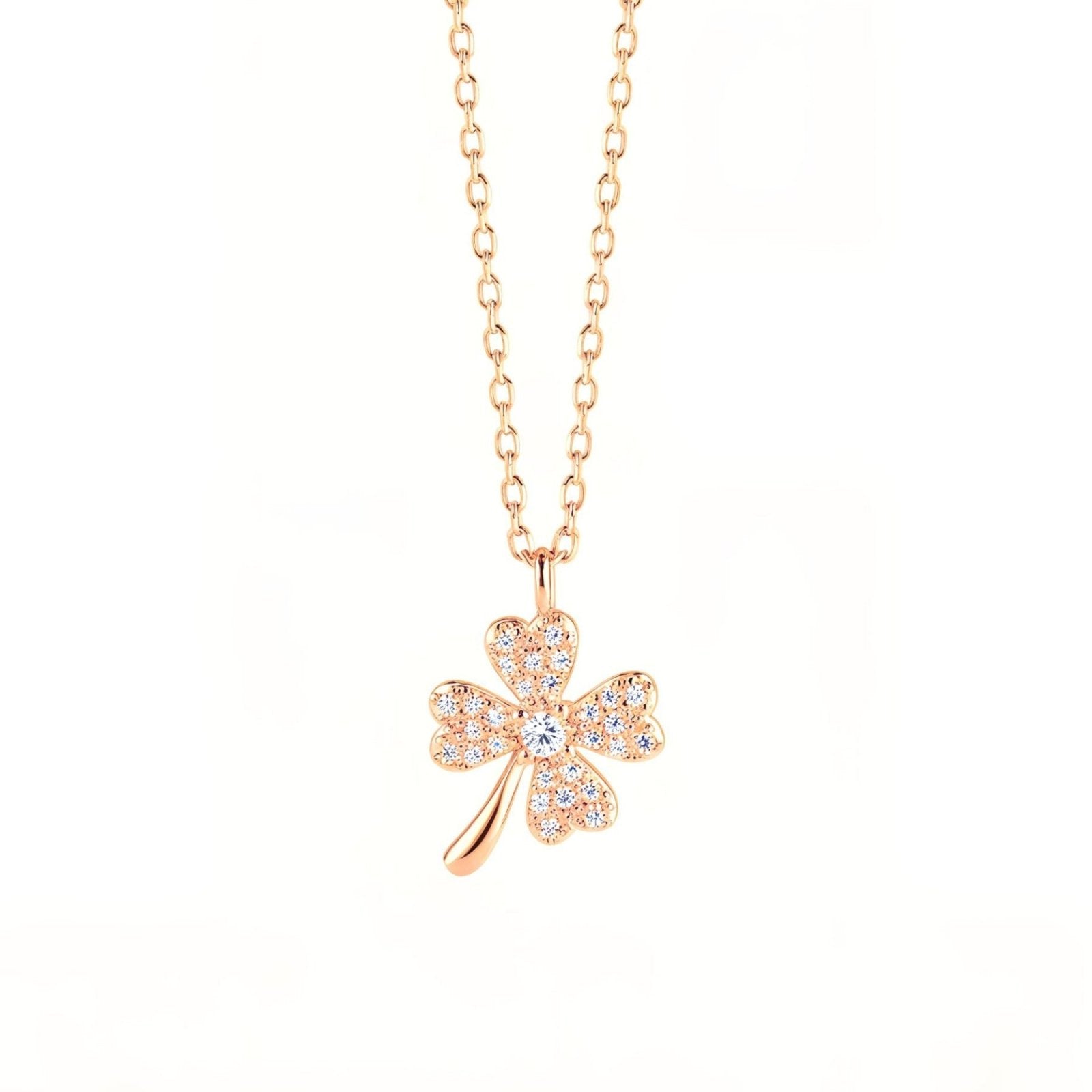 Collier trèfle porte - bonheur en argent 925, serti de zircons, or rose ou argenté, modèle Alaina