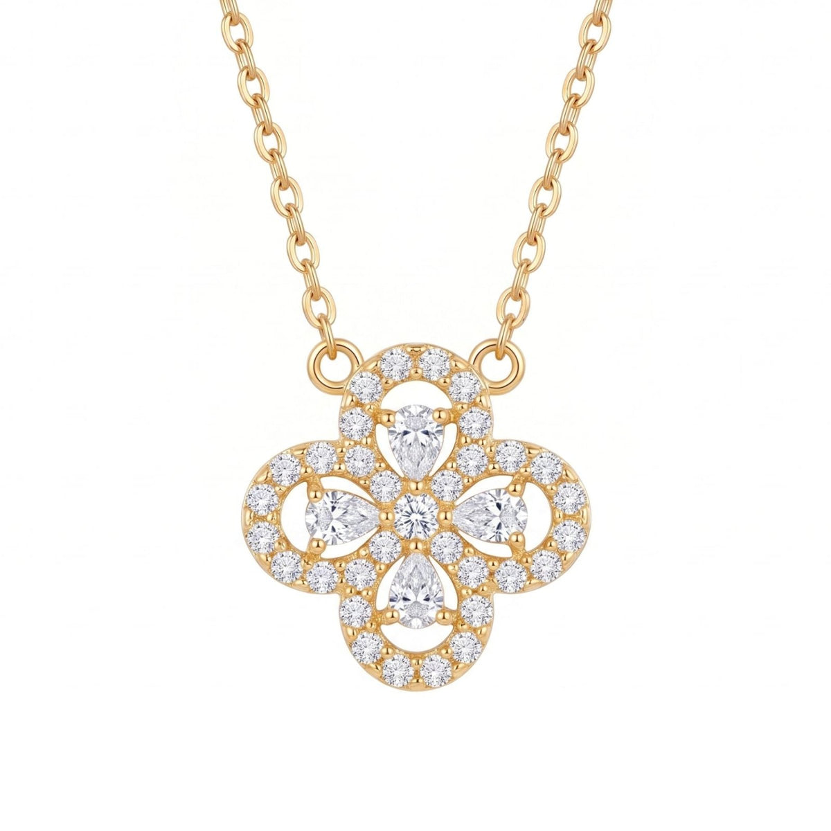 Collier trèfle pour femme, en acier titane, avec cristaux scintillants