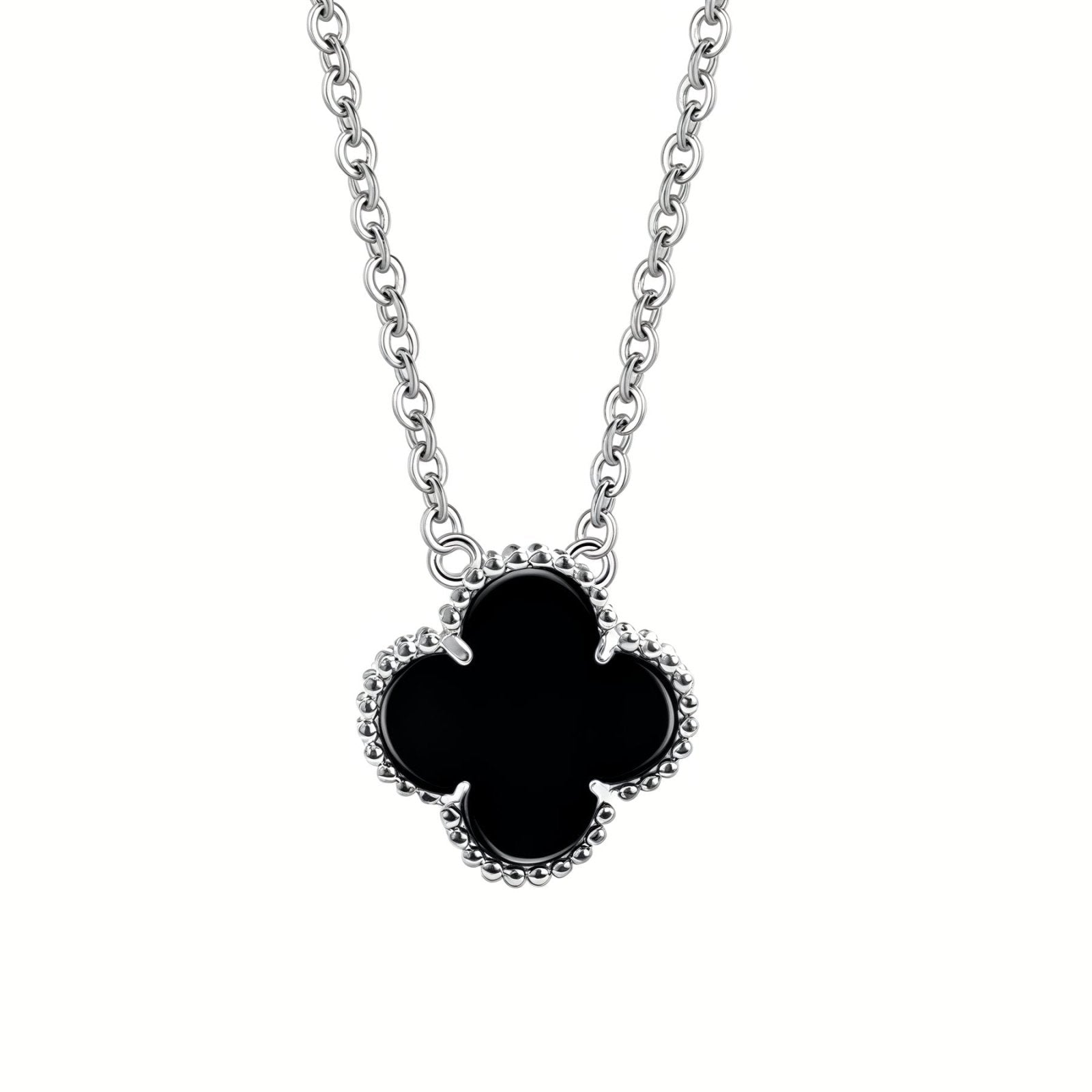 Collier trèfle réversible, nacre blanche et noire, en acier titane, modèle Clover