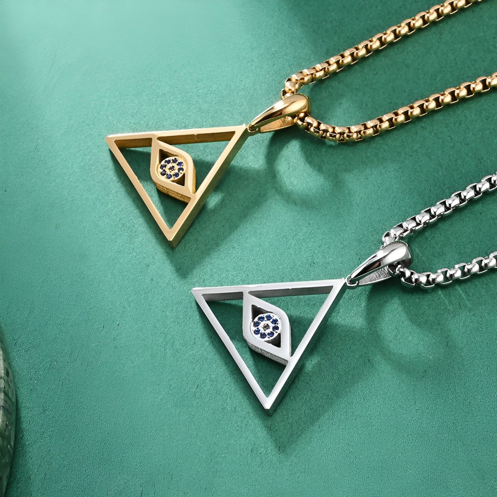 Collier triangle moderne, motif œil protecteur, serti de zircon bleuté, modèle Nazir