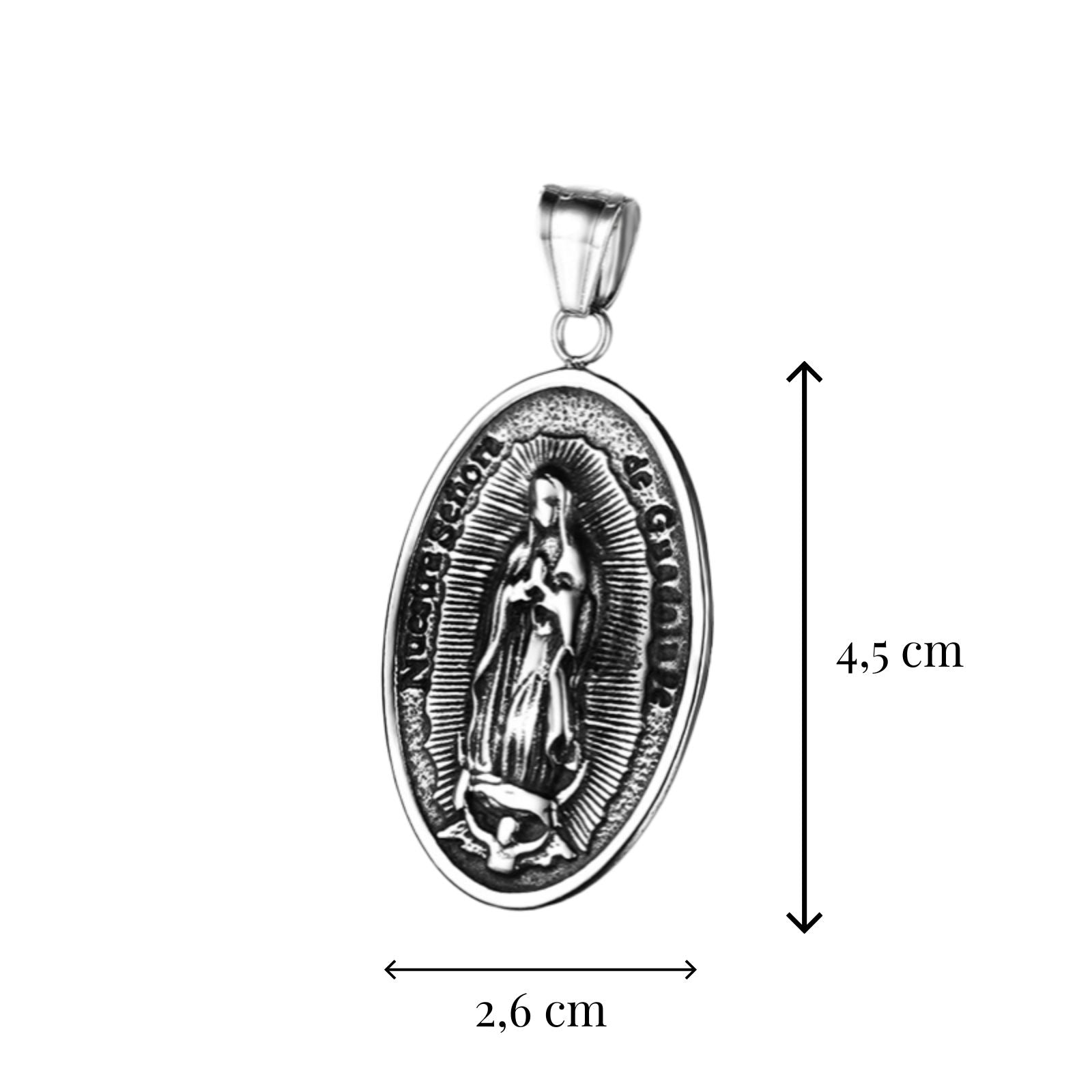 Collier unisexe Vierge Marie, chaîne forçat et pendentif ovale religieux, acier inoxydable, modèle Guadalupe