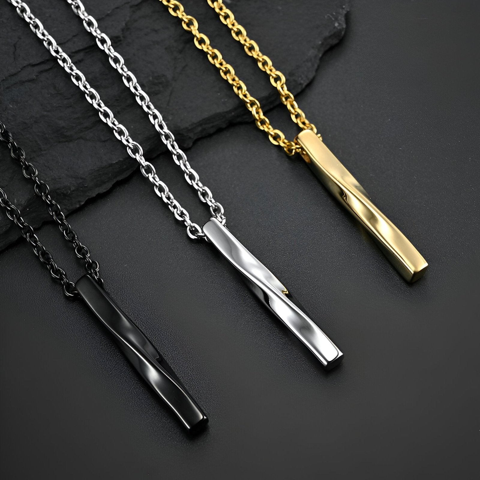 Collier urbain homme, pendentif minimaliste en inox, décliné en or, noir ou acier, modèle Néo