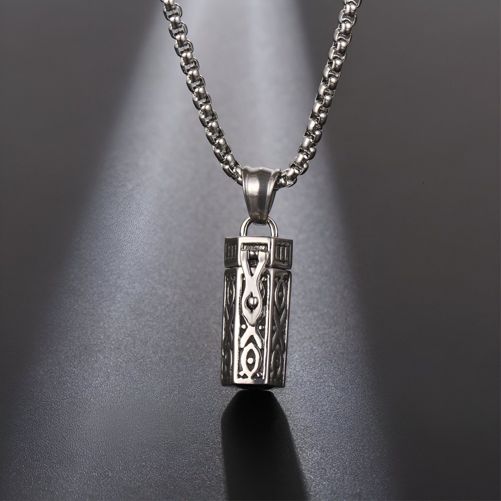 Collier urne funéraire unisexe, pendentif flacon gothique en acier inoxydable, modèle Codex
