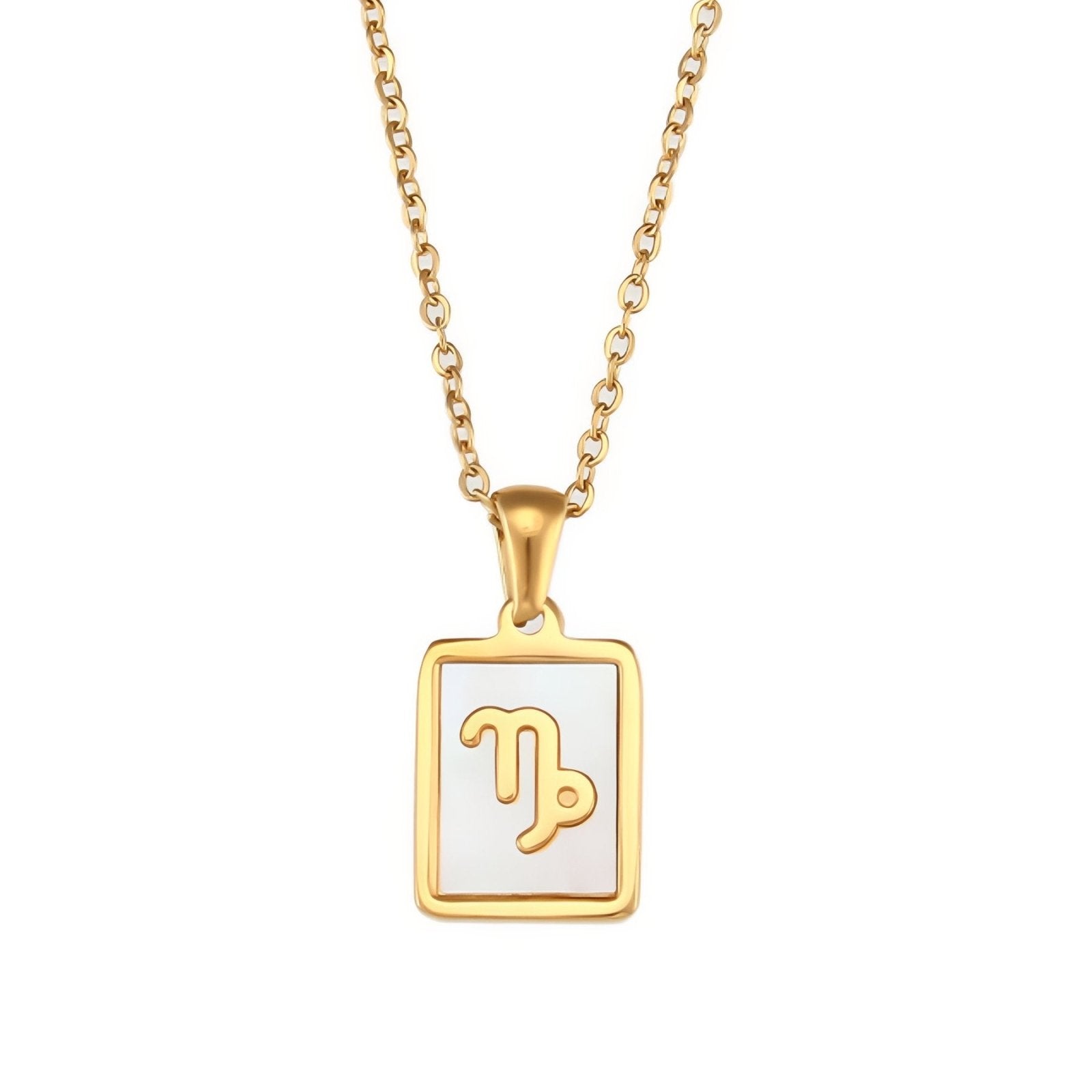Collier zodiaque femme, pendentif signe astrologique rectangle nacré, en acier inoxydable plaqué or