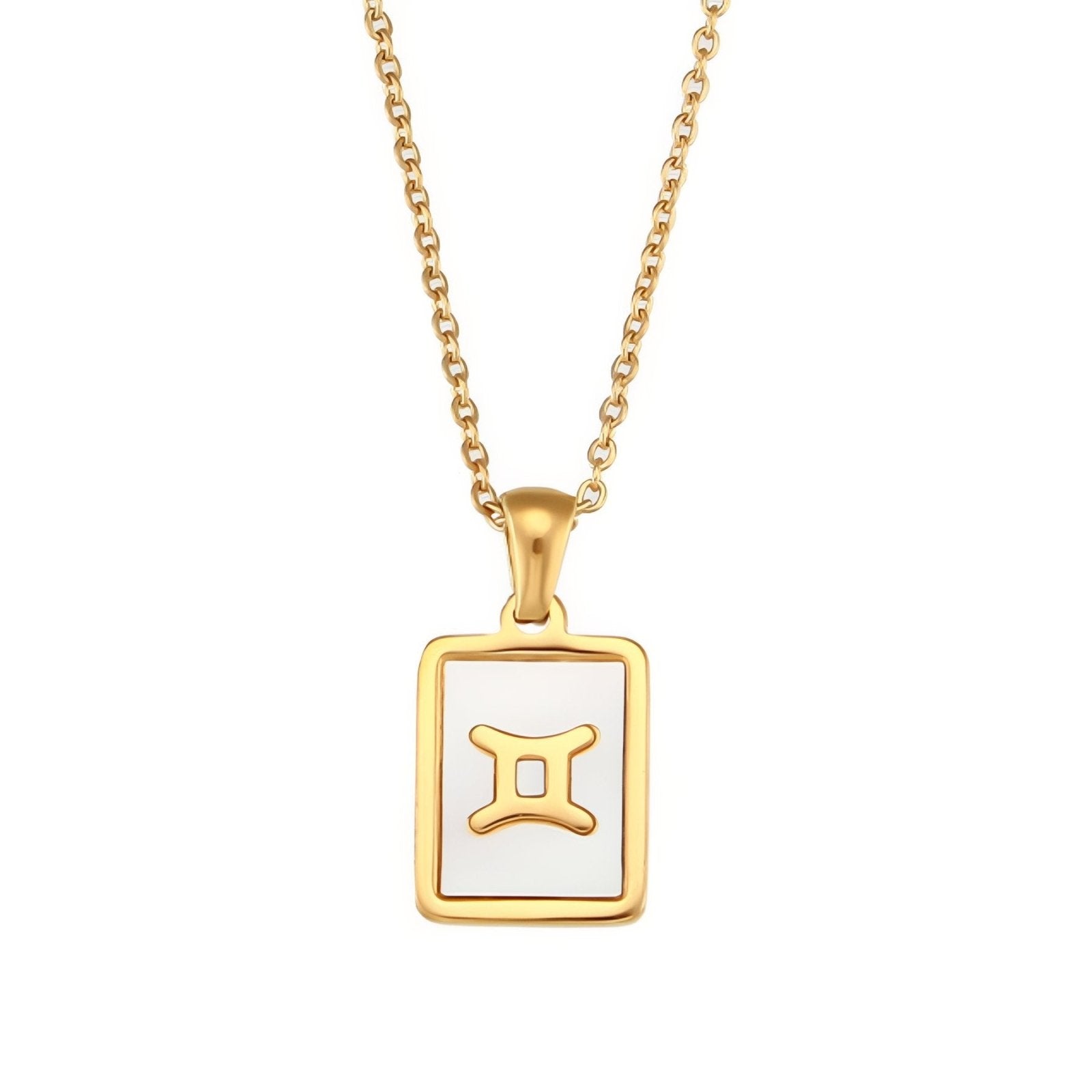 Collier zodiaque femme, pendentif signe astrologique rectangle nacré, en acier inoxydable plaqué or