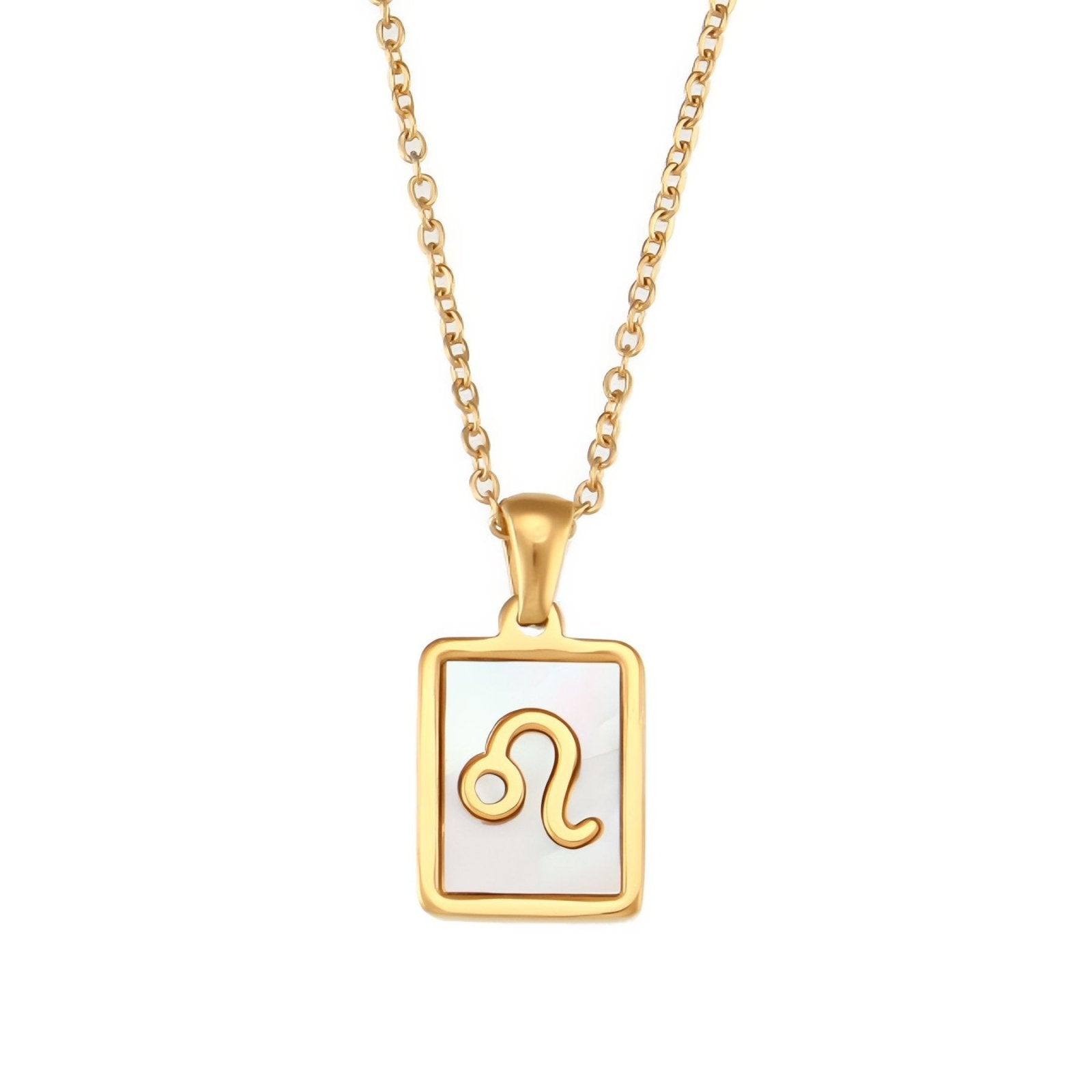 Collier zodiaque femme, pendentif signe astrologique rectangle nacré, en acier inoxydable plaqué or