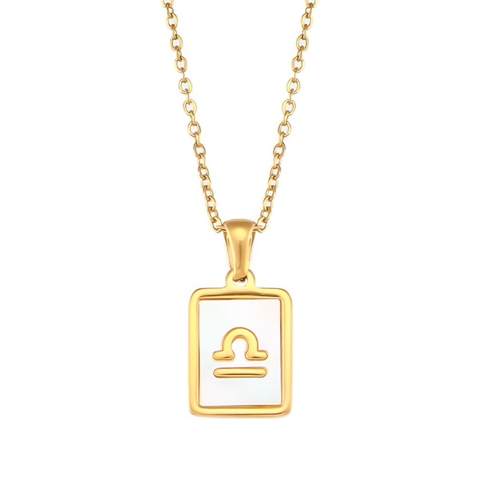 Collier zodiaque femme, pendentif signe astrologique rectangle nacré, en acier inoxydable plaqué or
