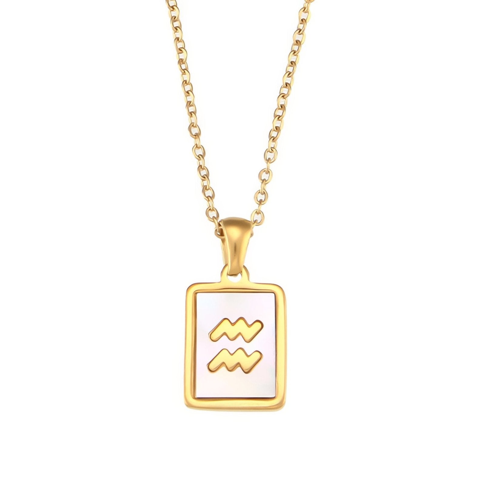 Collier zodiaque femme, pendentif signe astrologique rectangle nacré, en acier inoxydable plaqué or