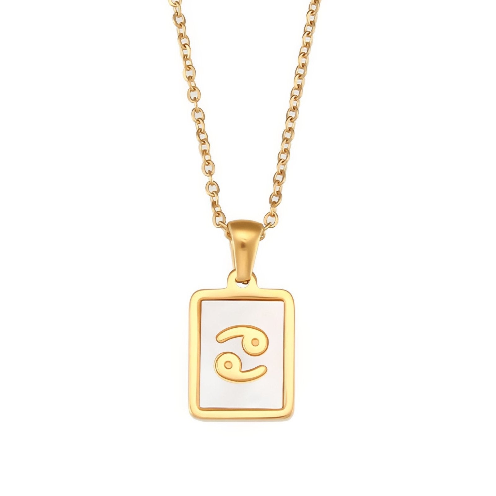 Collier zodiaque femme, pendentif signe astrologique rectangle nacré, en acier inoxydable plaqué or