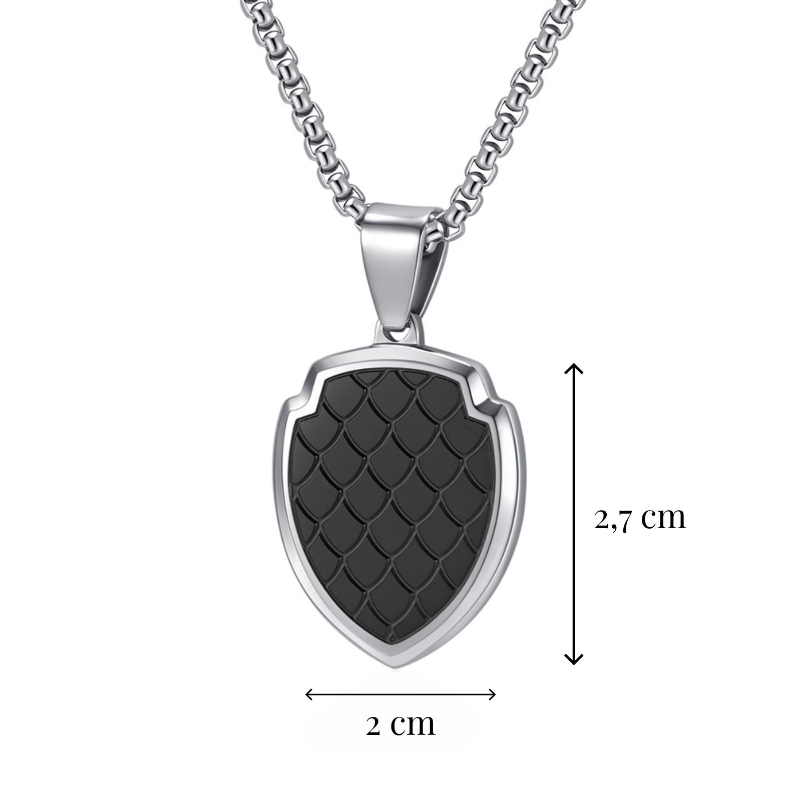 Pendentif bouclier style médiéval, en acier inoxydable noir ou doré, maille vénitienne homme, modèle Ravyn