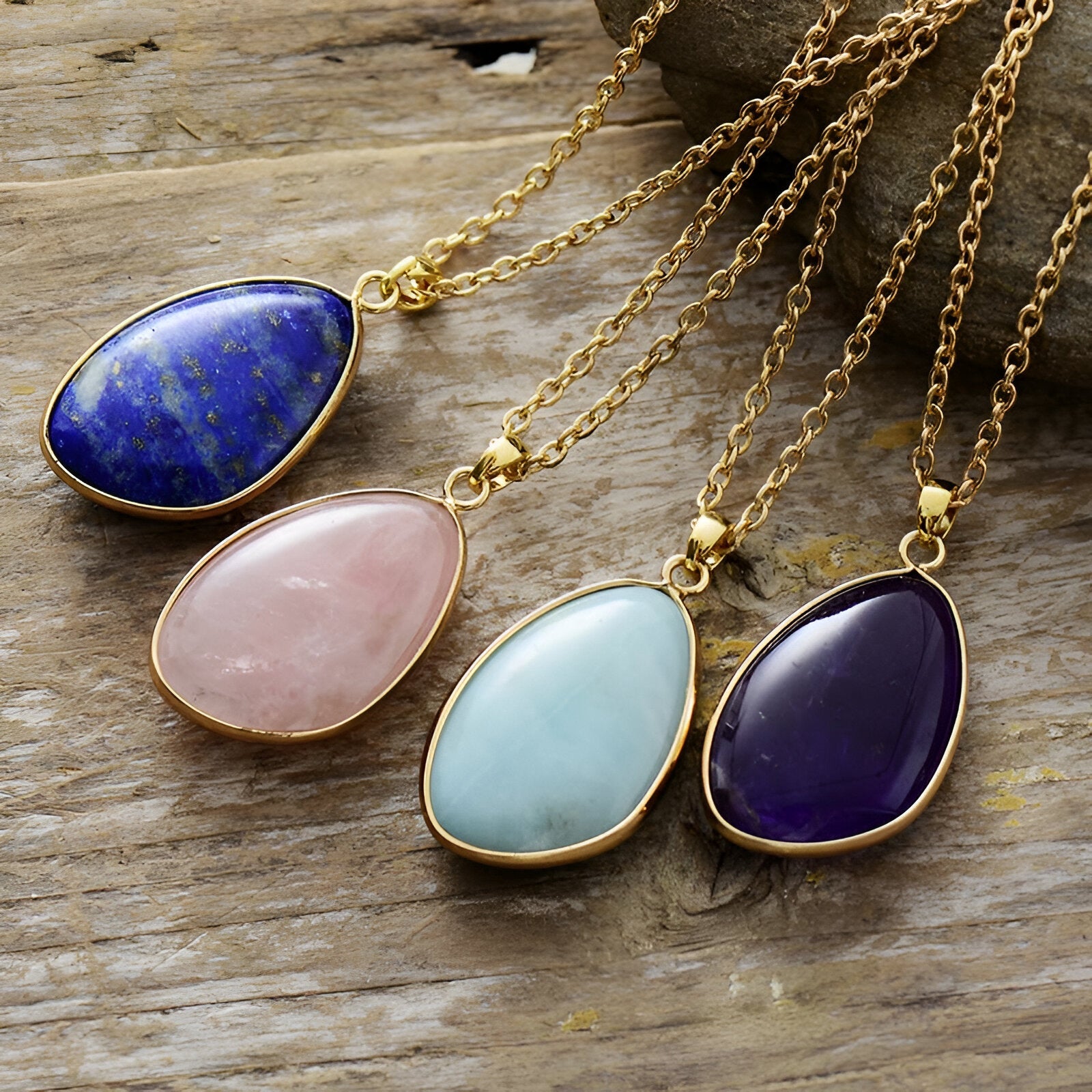 Pendentif goutte en pierre naturelle, chaîne dorée, bijou élégant pour femme, modèle Léana