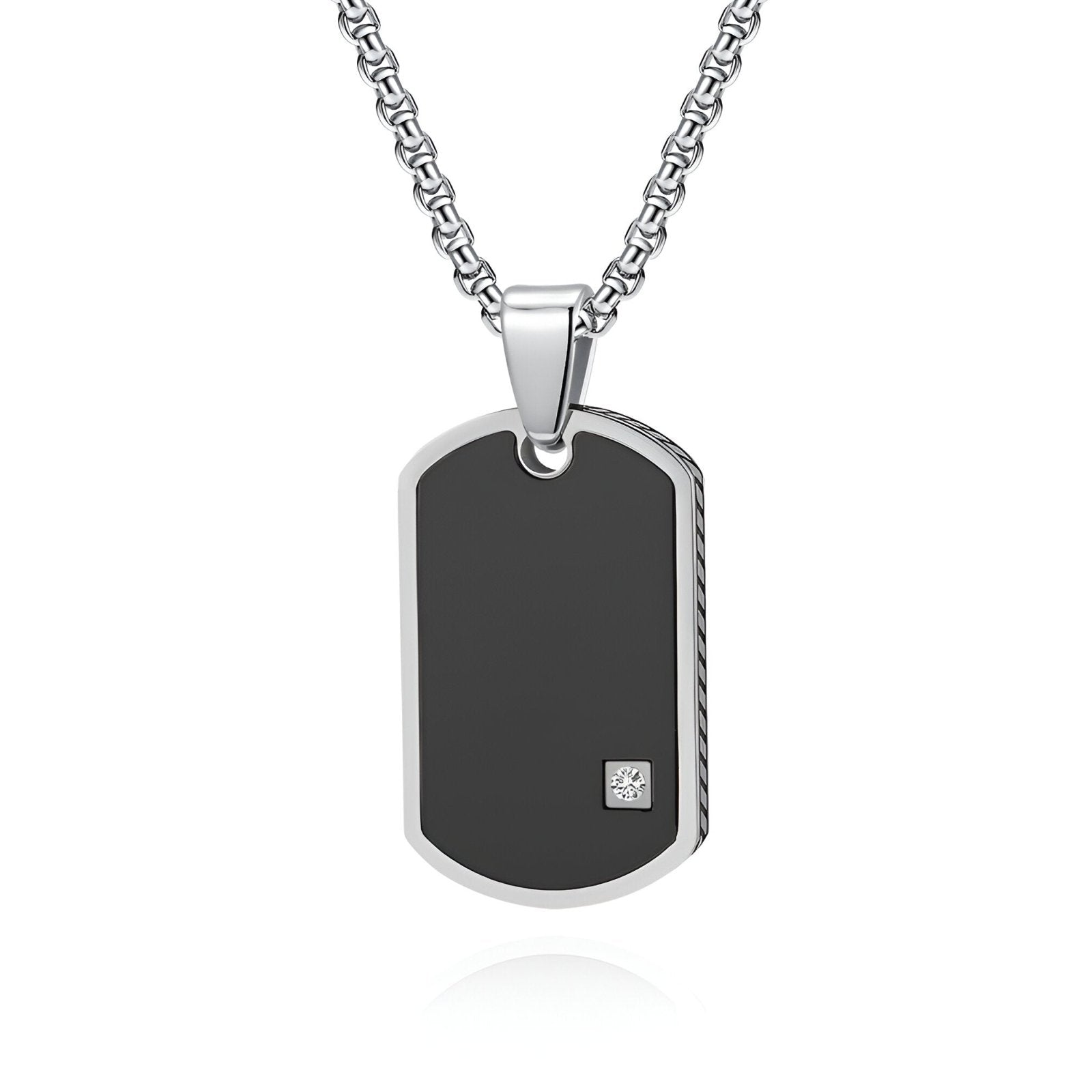 Plaque militaire en acier poli, design minimaliste, avec zirconium cubique, modèle Zac