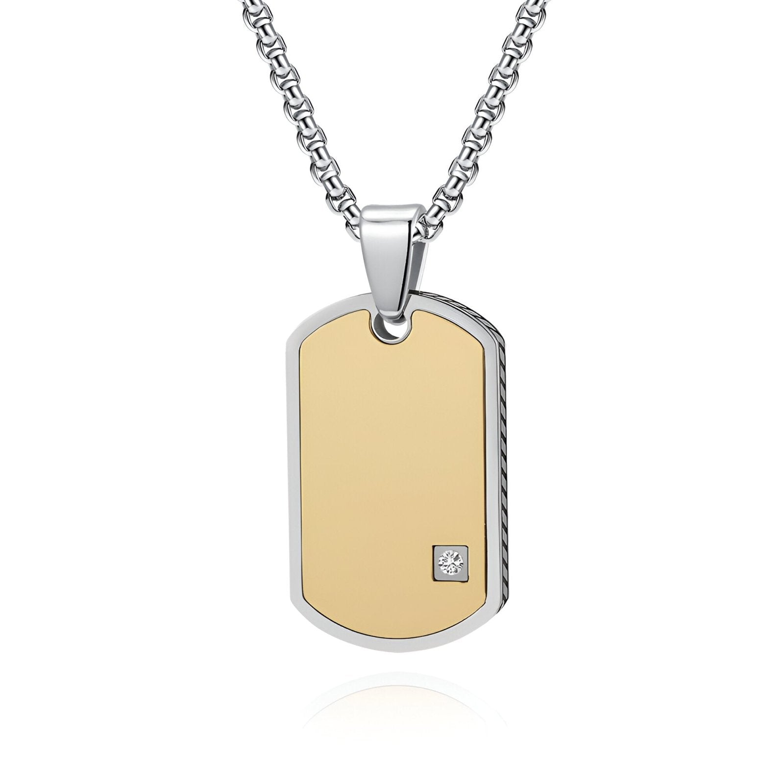 Plaque militaire en acier poli, design minimaliste, avec zirconium cubique, modèle Zac