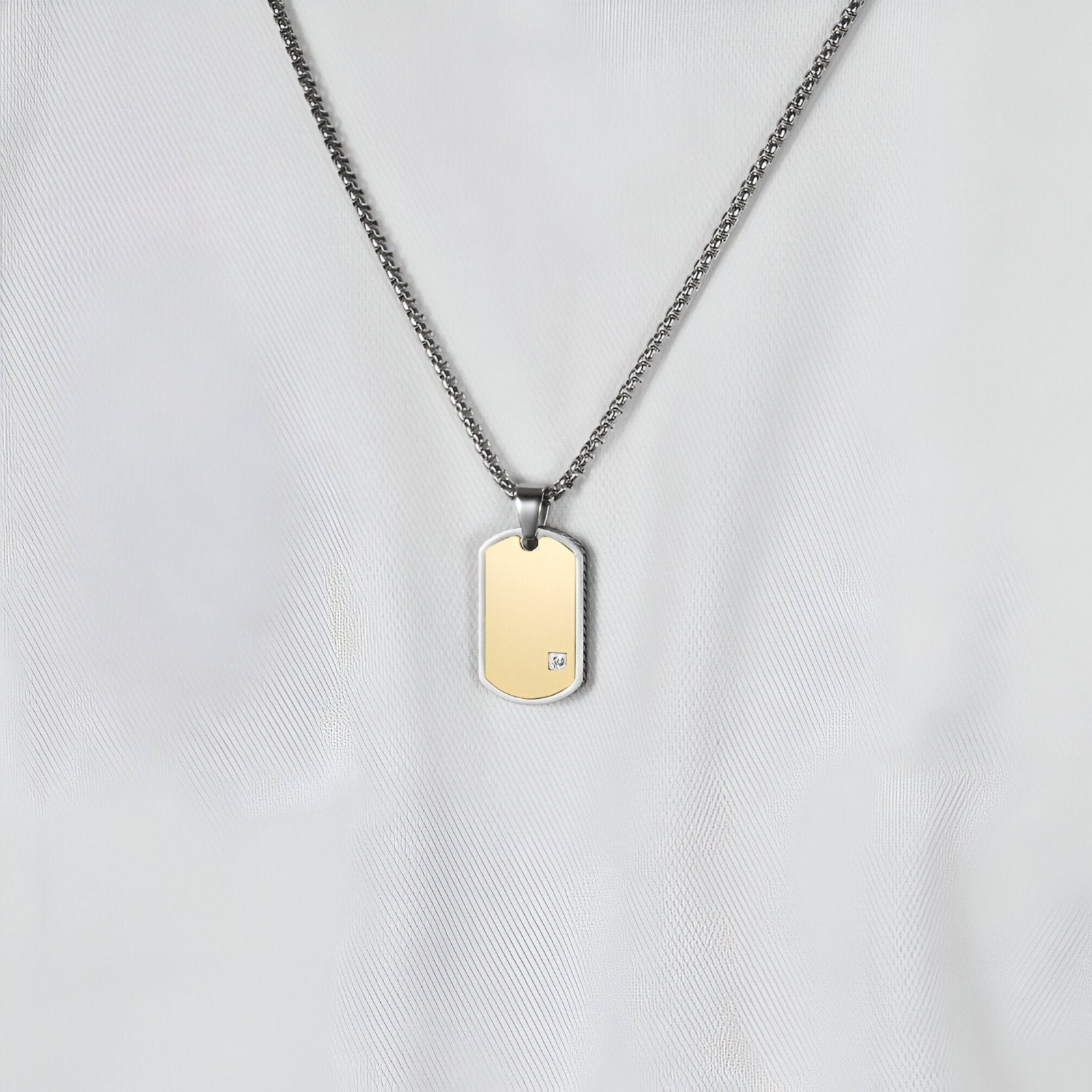 Plaque militaire en acier poli, design minimaliste, avec zirconium cubique, modèle Zac