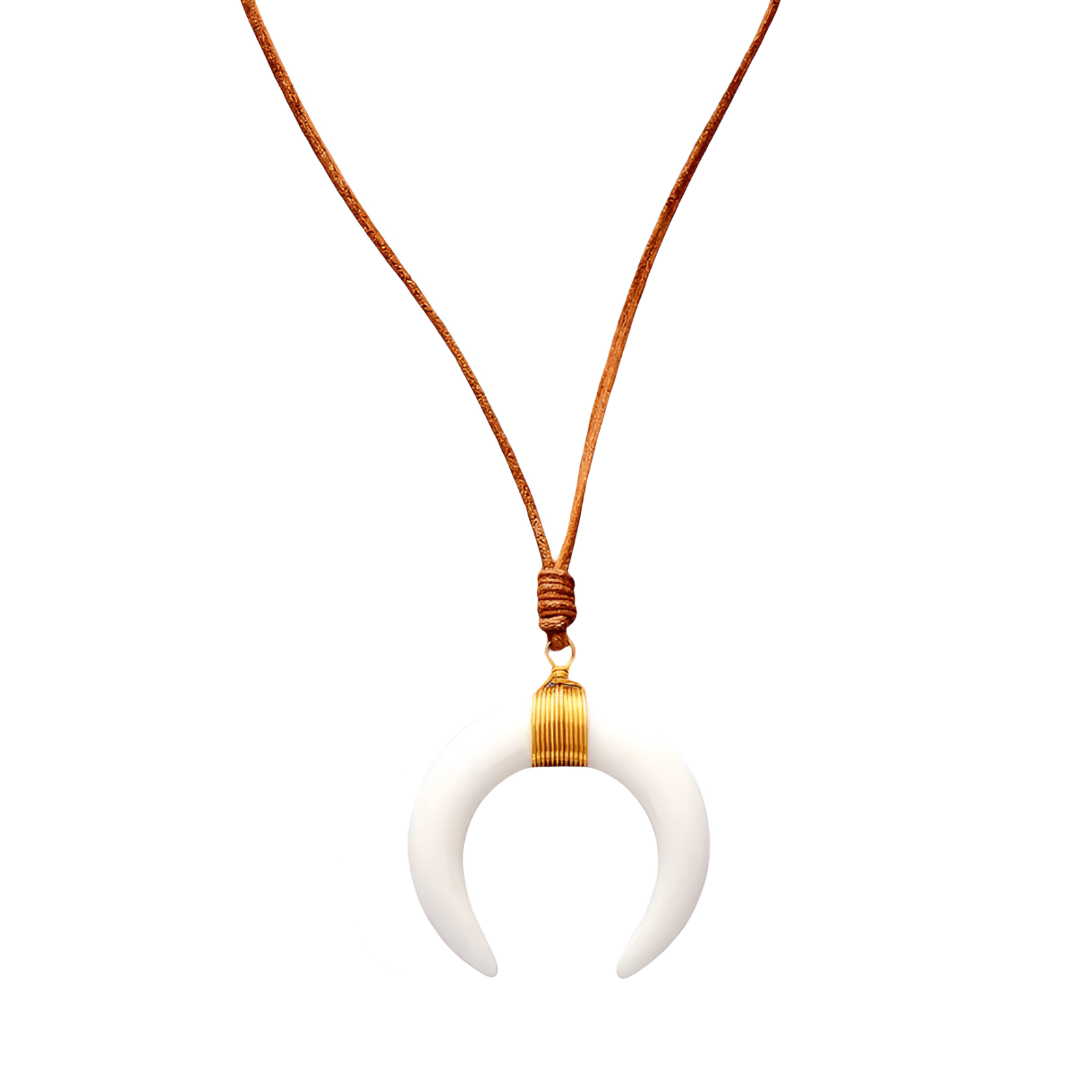 Sautoir ajustable en cuir naturel, pendentif corne blanche ou noire, bijou tendance, modèle Cruise