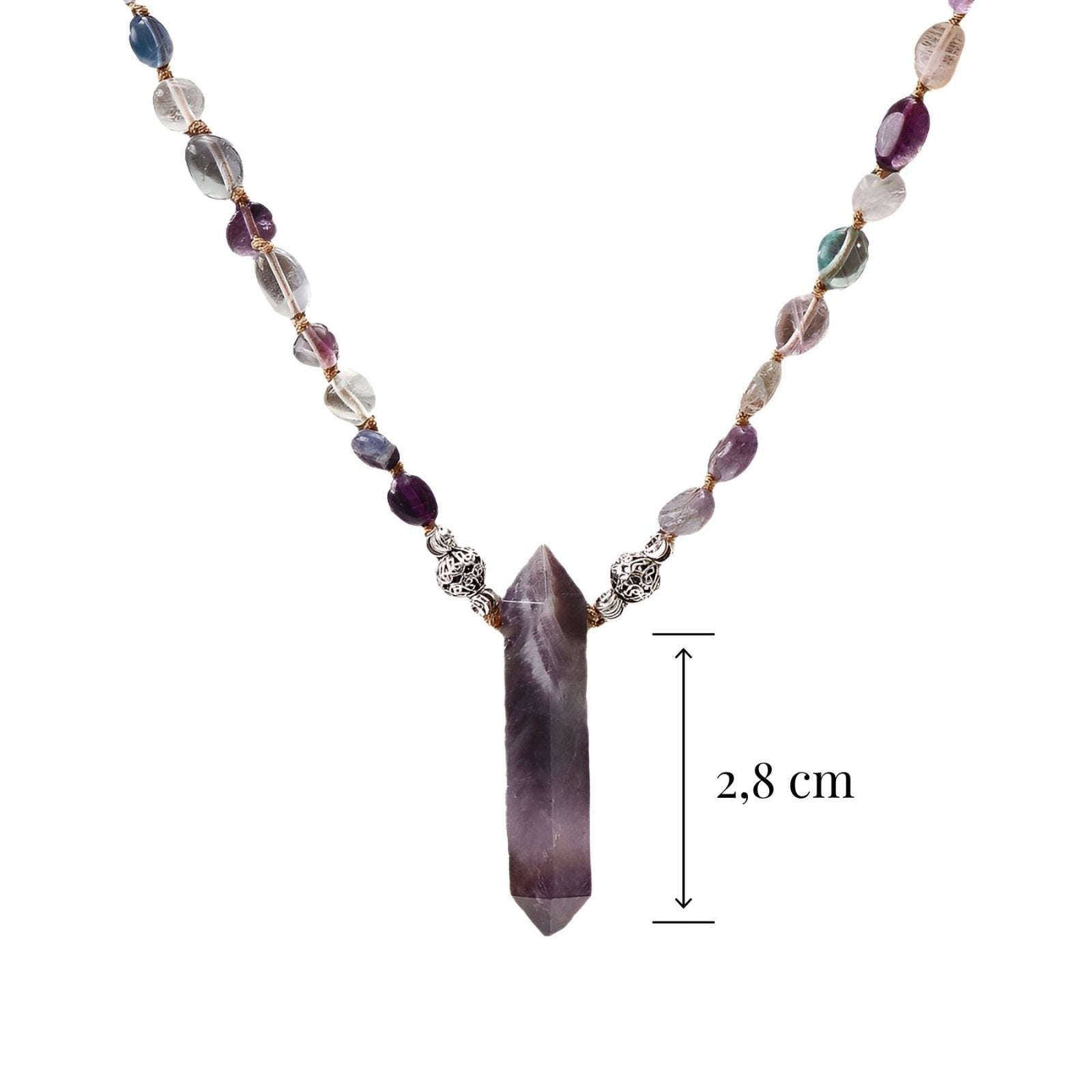Sautoir bohème en améthyste, pendentif cristal en pointe pour femme, modèle Feng