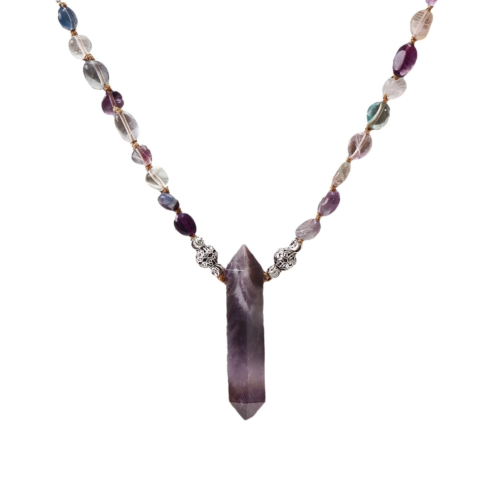 Sautoir bohème en améthyste, pendentif cristal en pointe pour femme, modèle Feng