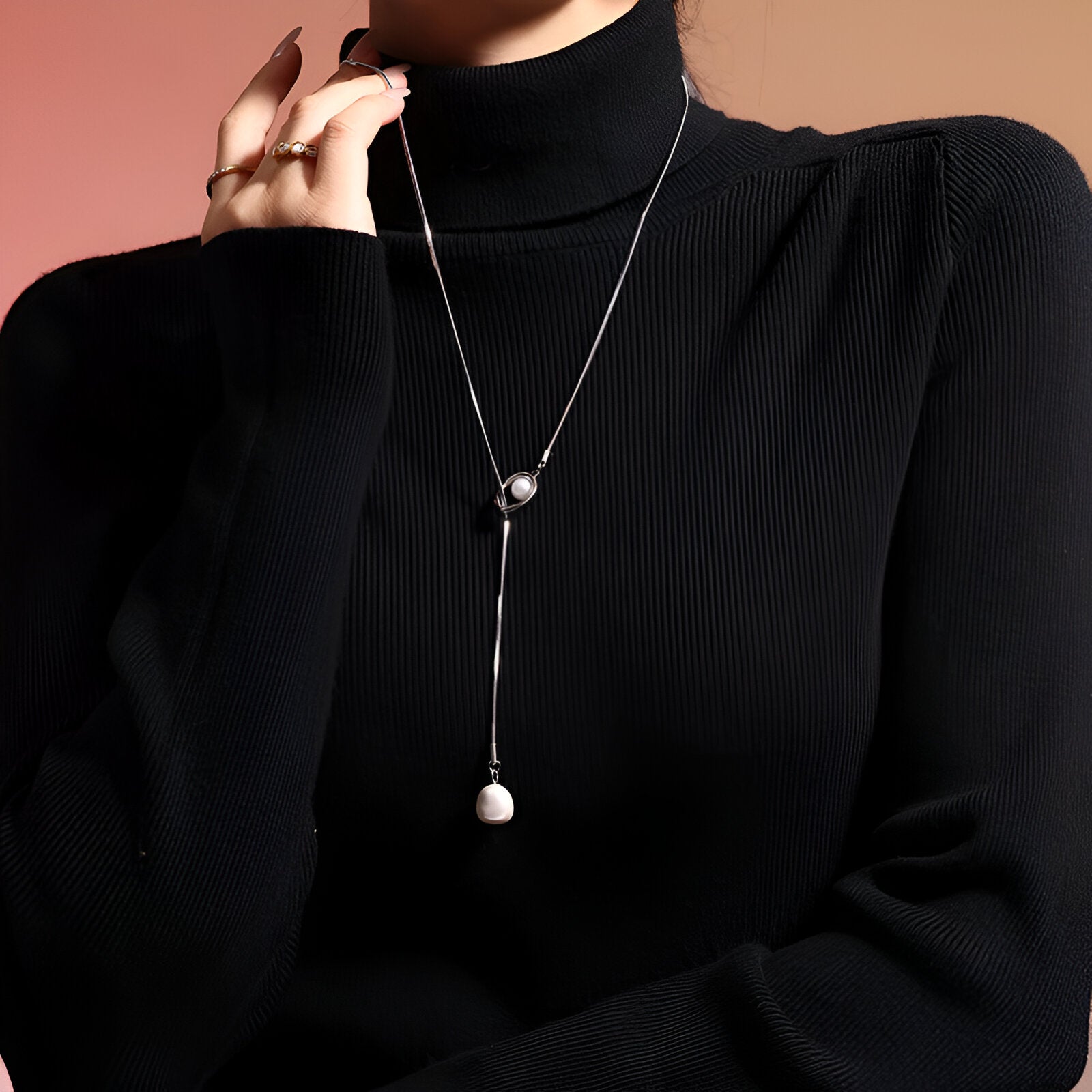 Sautoir doré coulissant à pendentif perle fantaisie baroque, bijou raffiné pour femme, modèle Sélène