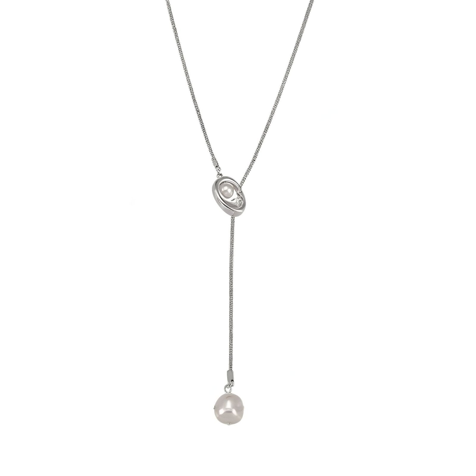 Sautoir doré coulissant à pendentif perle fantaisie baroque, bijou raffiné pour femme, modèle Sélène