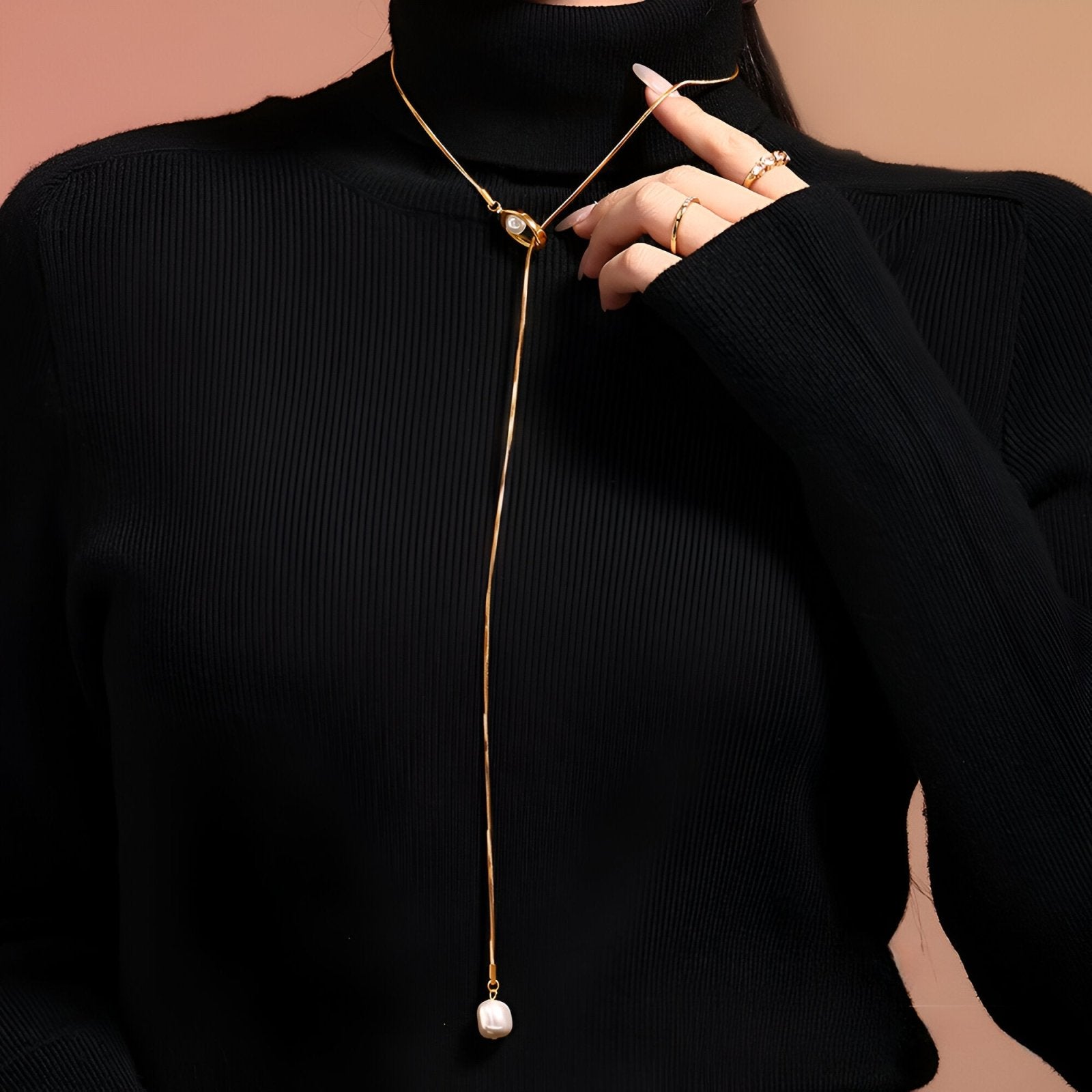 Sautoir doré coulissant à pendentif perle fantaisie baroque, bijou raffiné pour femme, modèle Sélène