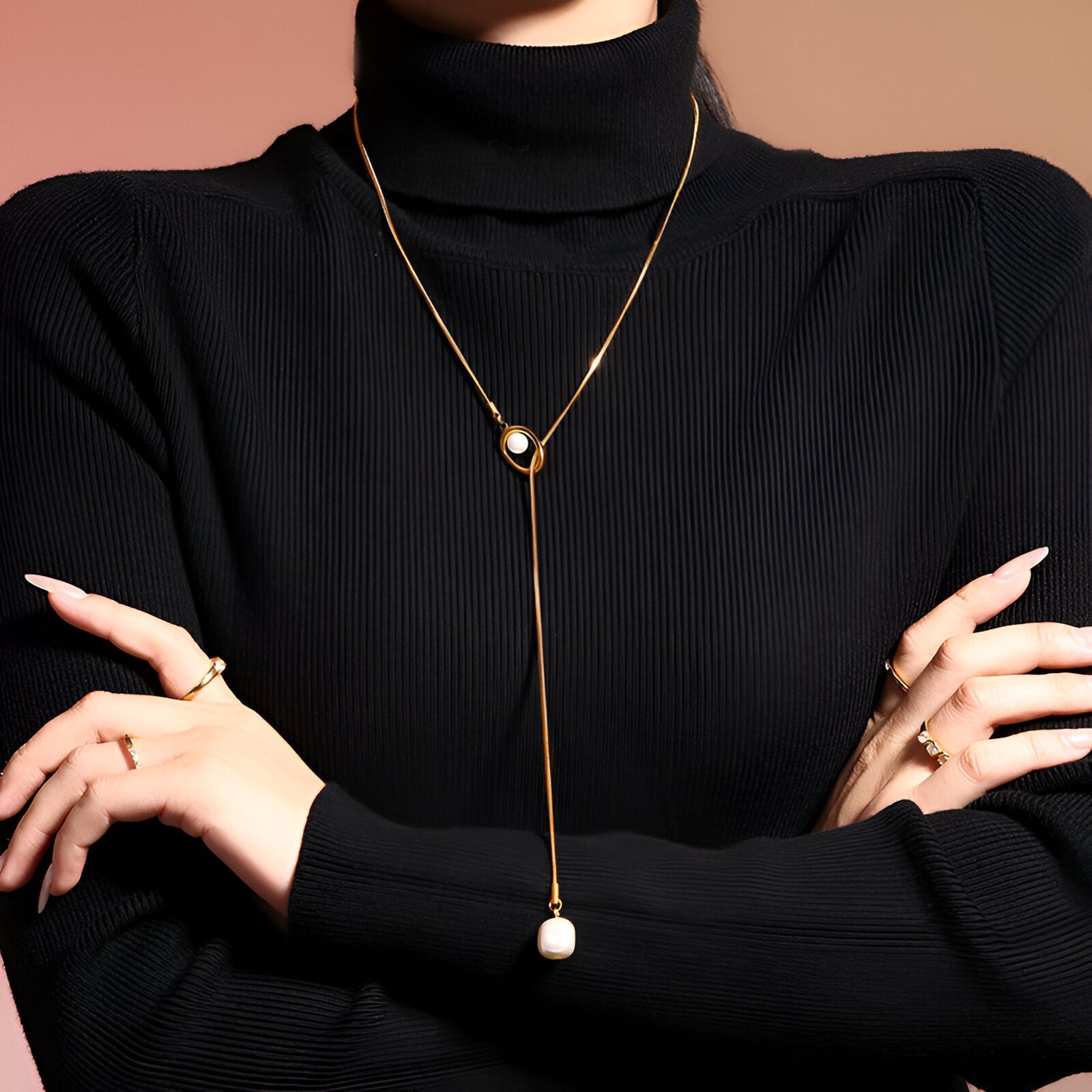 Sautoir doré coulissant à pendentif perle fantaisie baroque, bijou raffiné pour femme, modèle Sélène