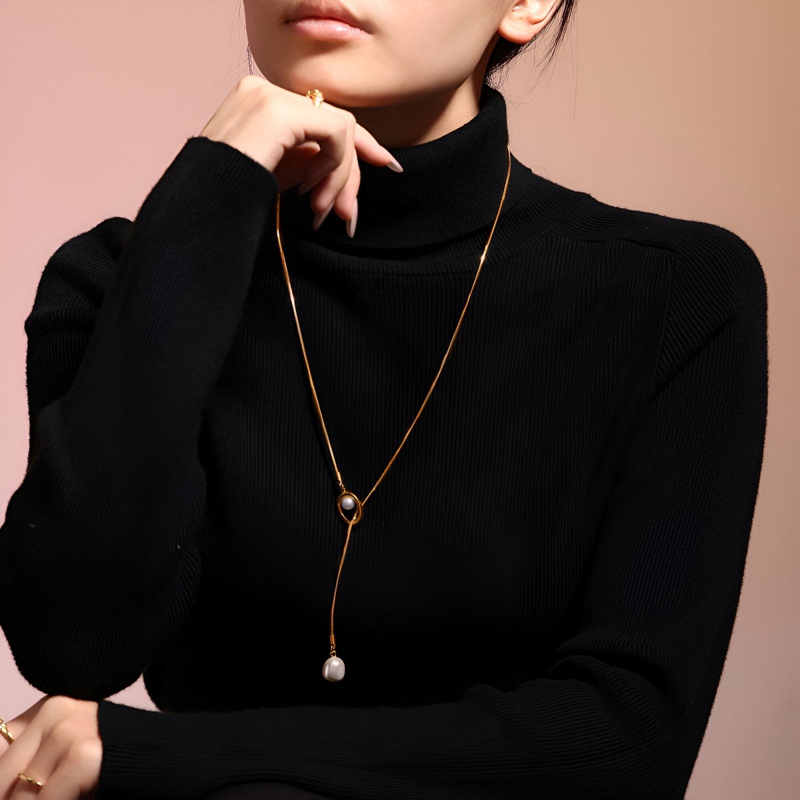 Sautoir doré coulissant à pendentif perle fantaisie baroque, bijou raffiné pour femme, modèle Sélène