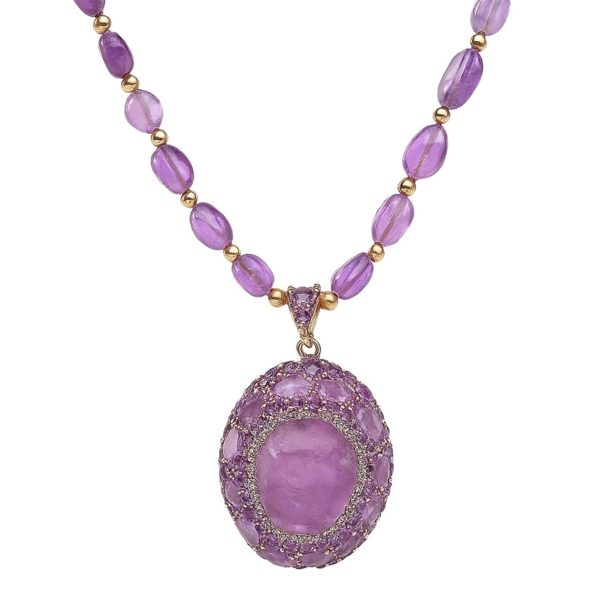 Collier Sautoir Ancien En Pierre D'améthyste - Bijou Vintage - Longueur Ajustable - Occasion