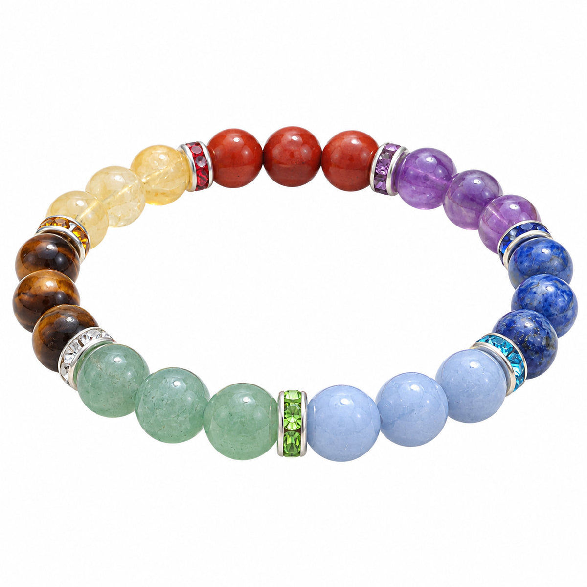 Bracelet 7 chakras unisexe en pierres naturelles, avec séparateurs ornés de cristaux