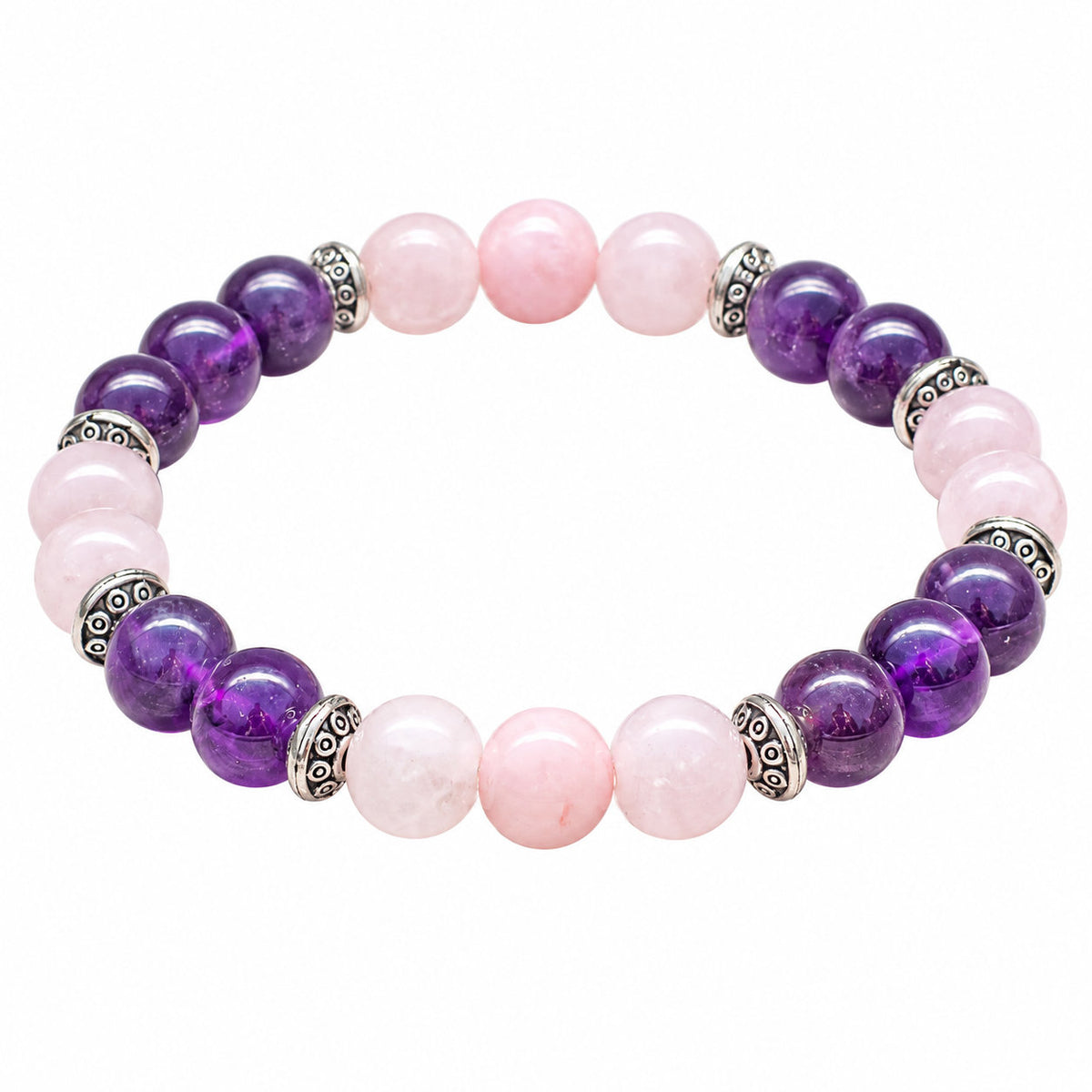 Sérélia-armband van amethist en rozenkwarts, symbool van zachtheid en sereniteit