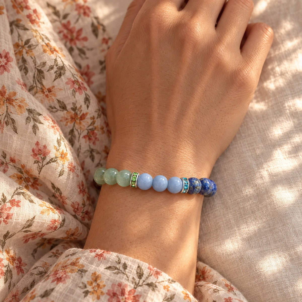 Bracelet 7 chakras unisexe en pierres naturelles, avec séparateurs ornés de cristaux
