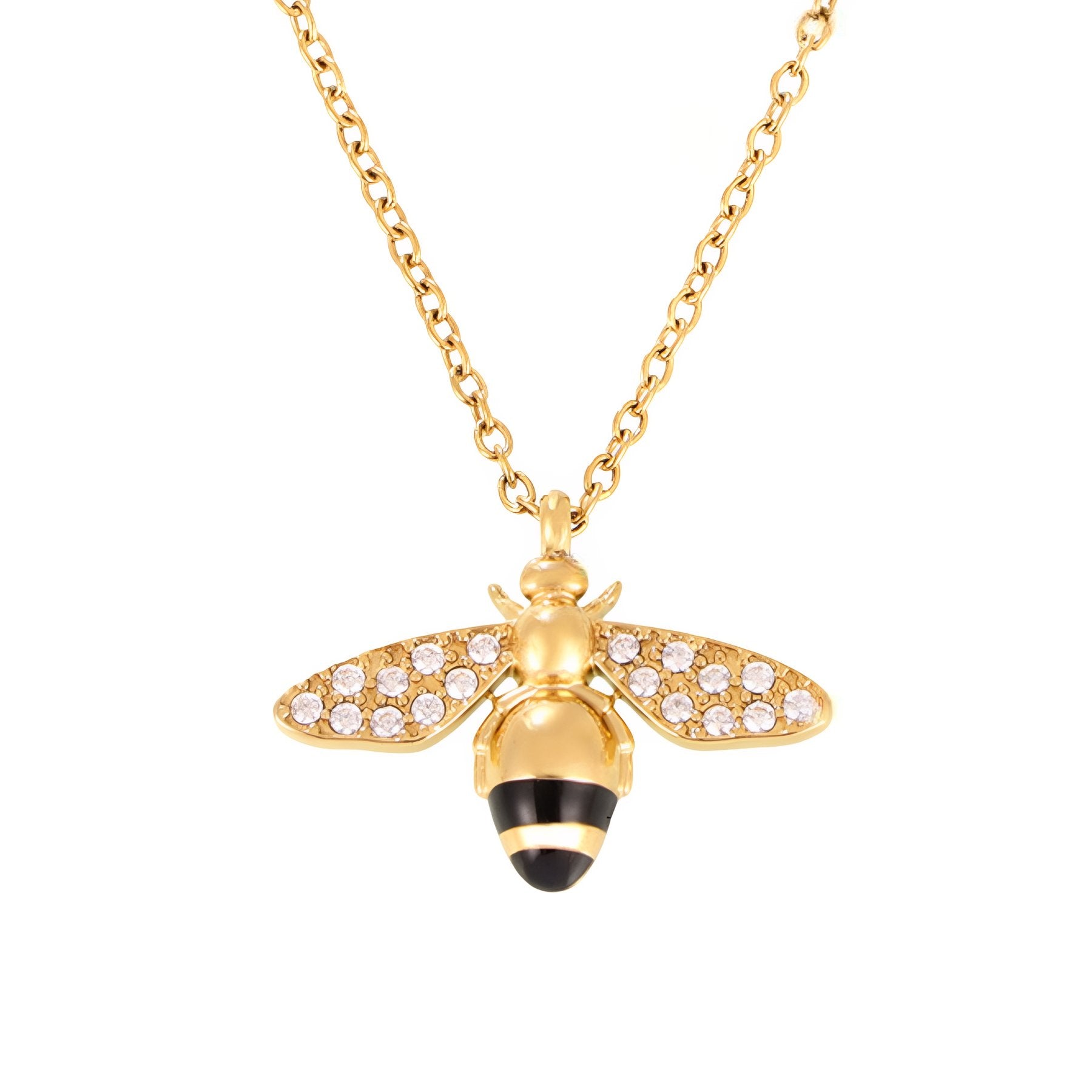 Collier pendentif abeille, maille forçat en acier inoxydable plaqué or 18K, zircon scintillant