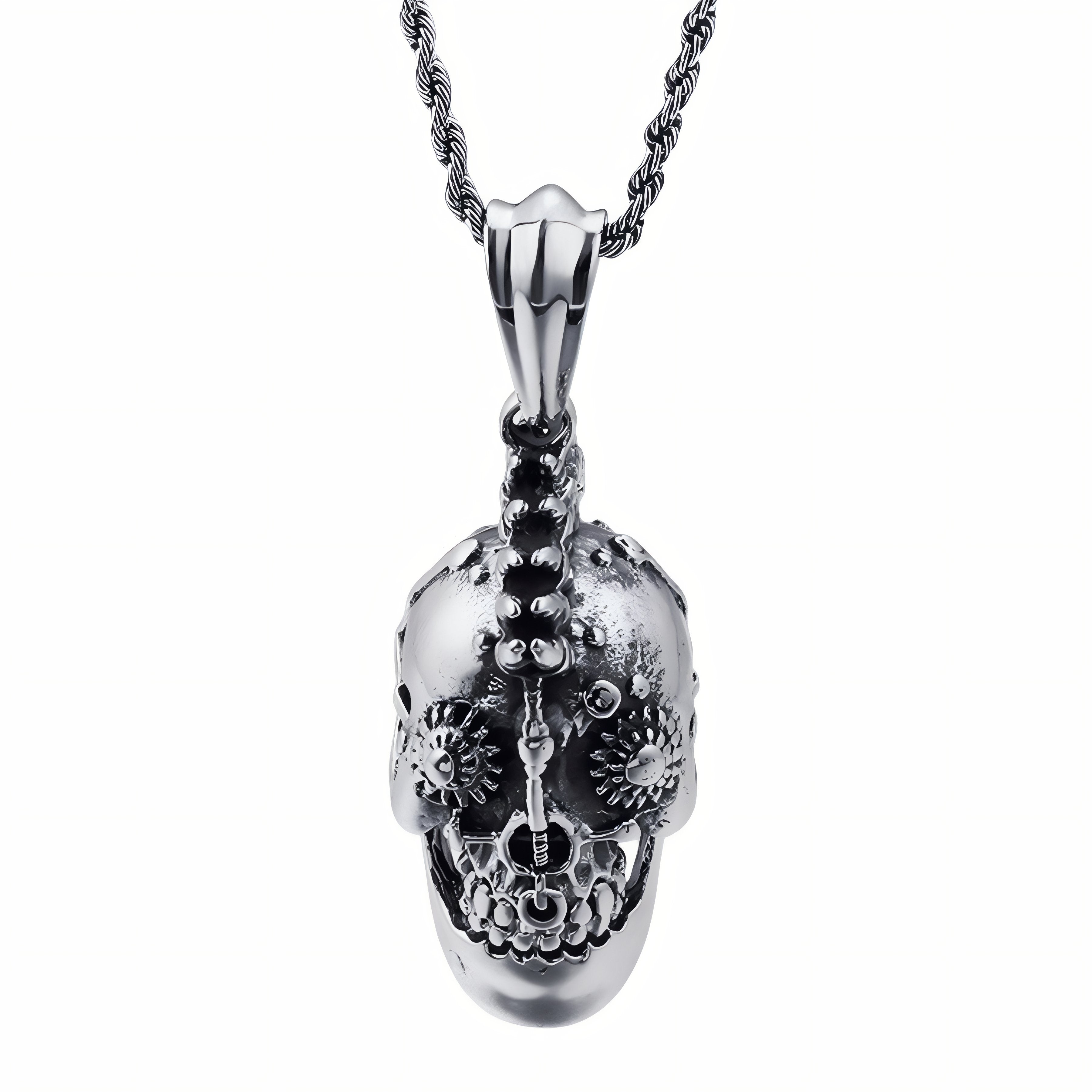 Men's mechanical skull pendant necklace, made of stainless steel