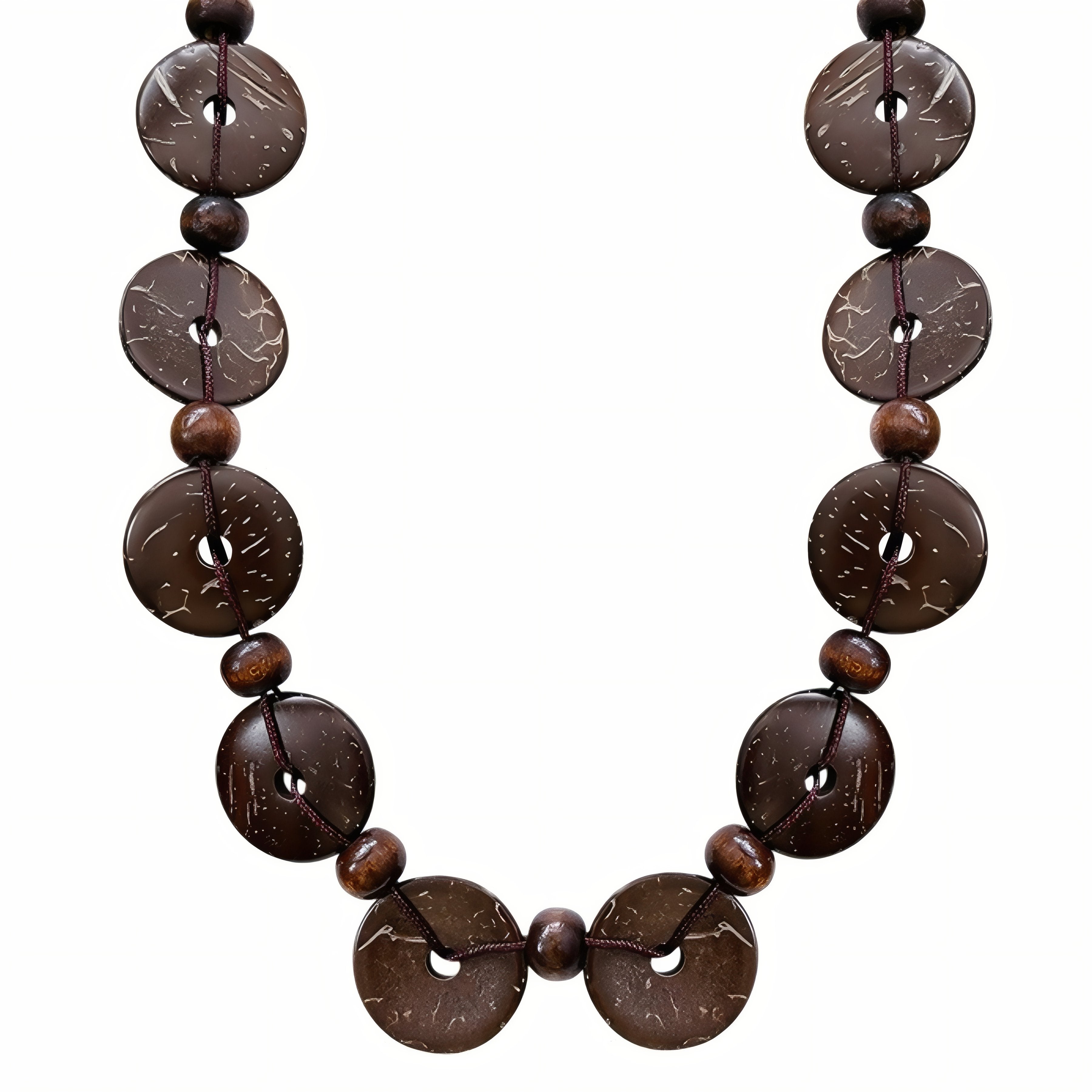 Collier ras de cou pour femme en perles de bois, forme de disque en coque de coco, style bohème