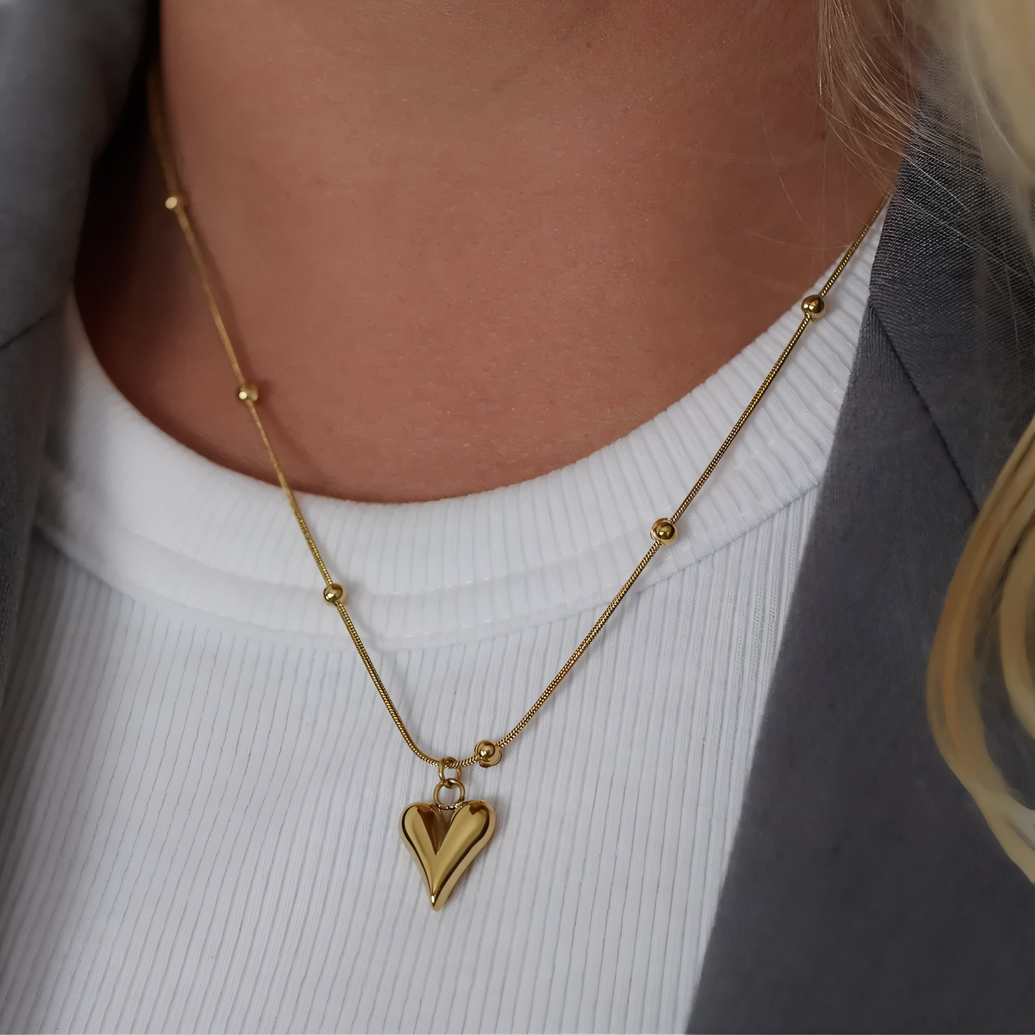 Herzanhänger-Halskette für Damen, Schlangenkette, Edelstahl