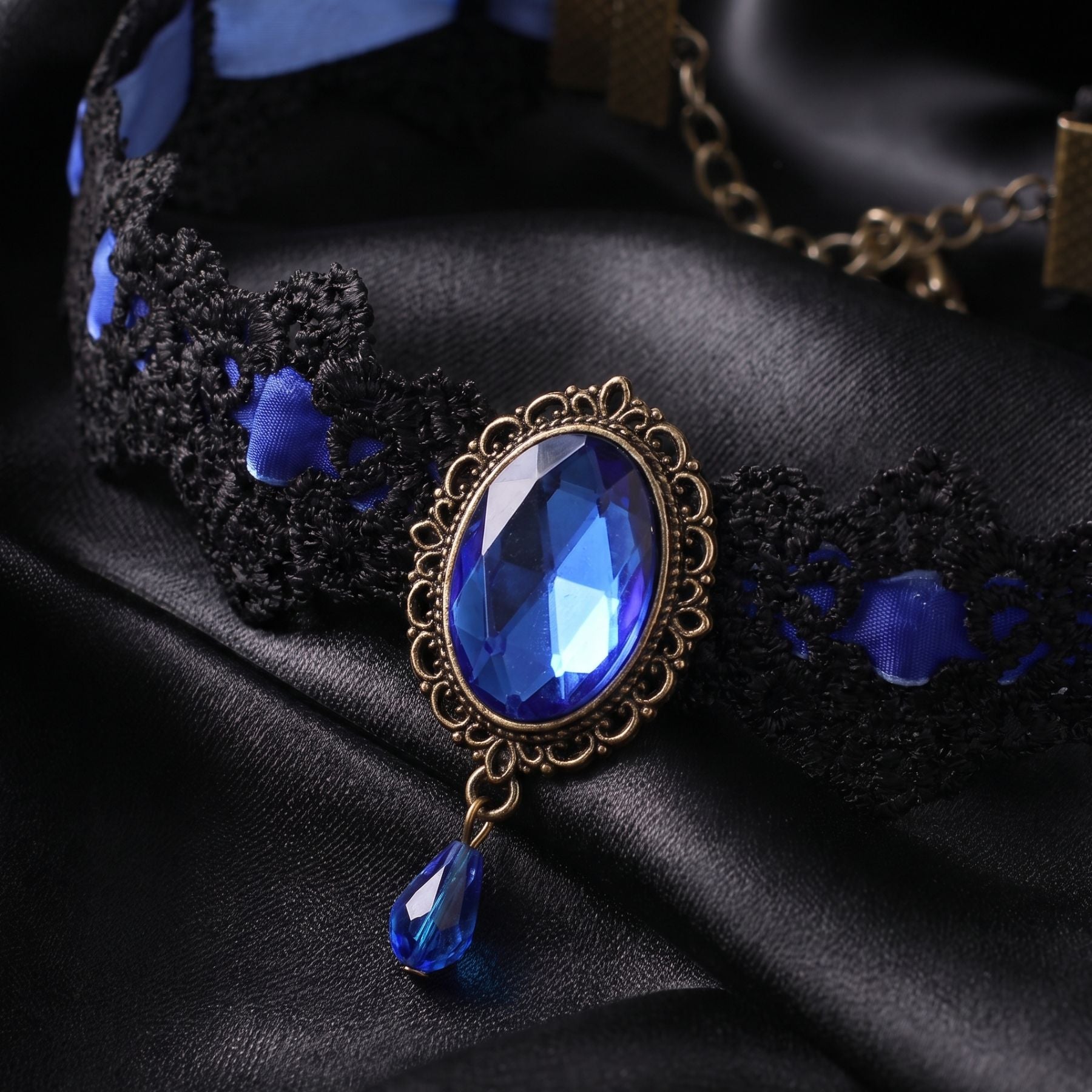Collier ras de cou gothique victorien pour femme, en dentelle, avec cristal intégré