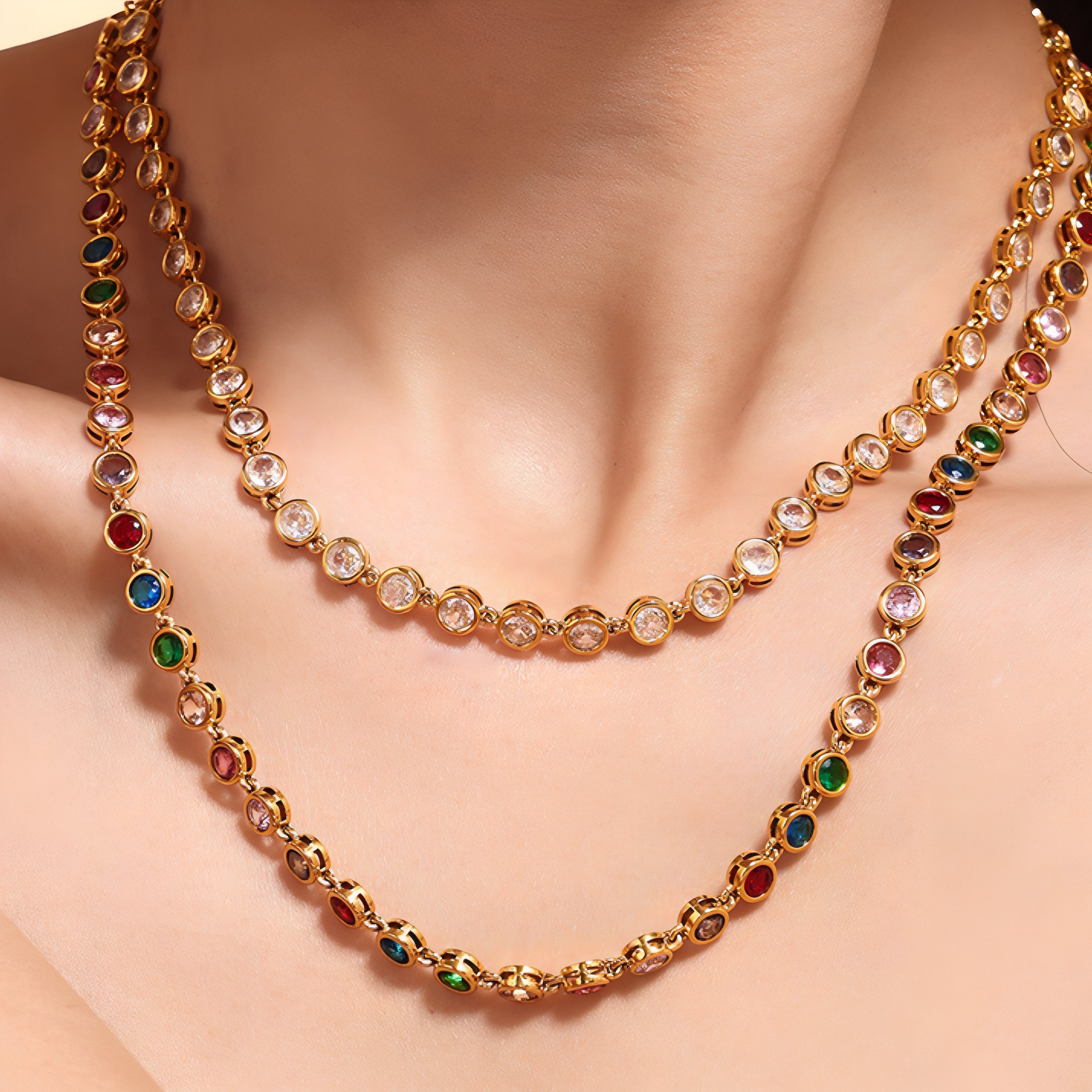 Glamorous choker necklace for women, mesh set with zircon, in stainless steel