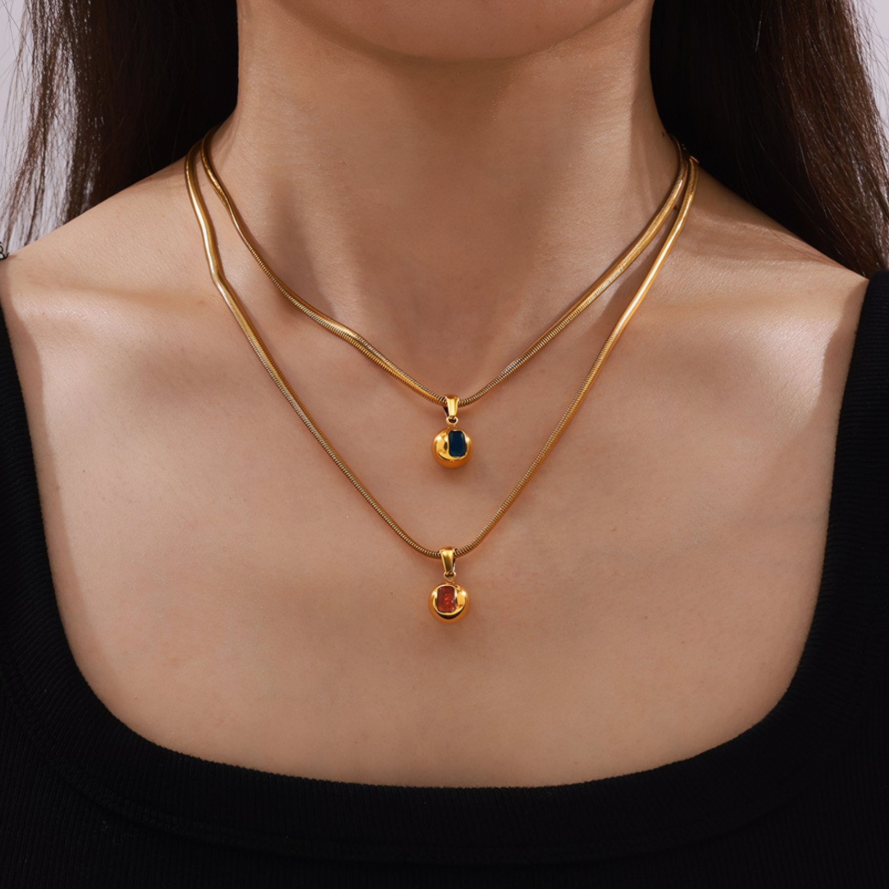 Collier pendentif pierre de naissance, zircon coloré et chaîne serpent, en acier inoxydable