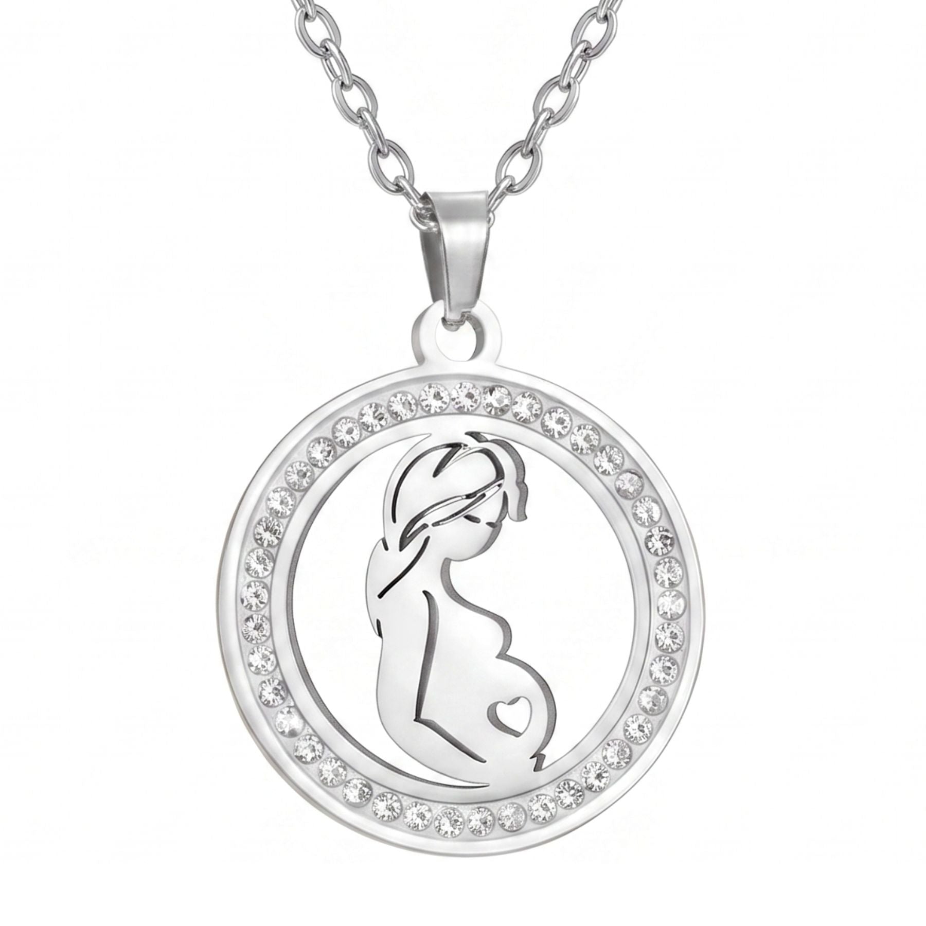 Collier grossesse pour femme, en acier inoxydable, pendentif maman enceinte serti de zircon