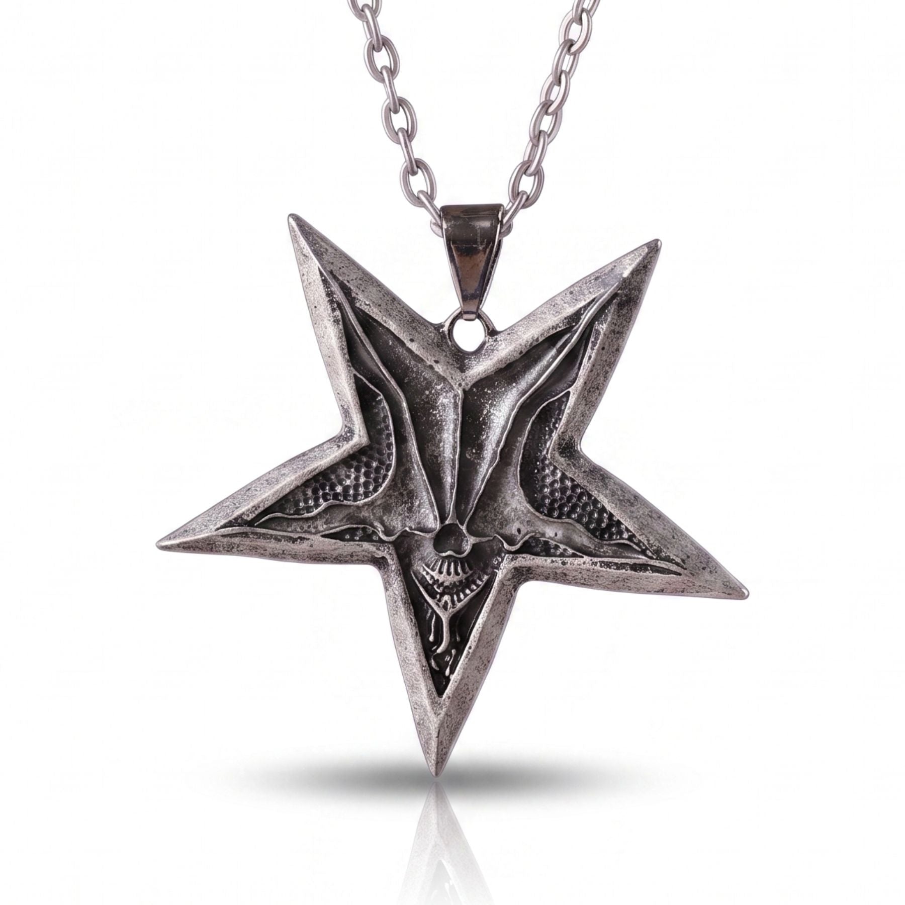 Pentagramm-Halskette für Herren, aus Zinklegierung, Silber