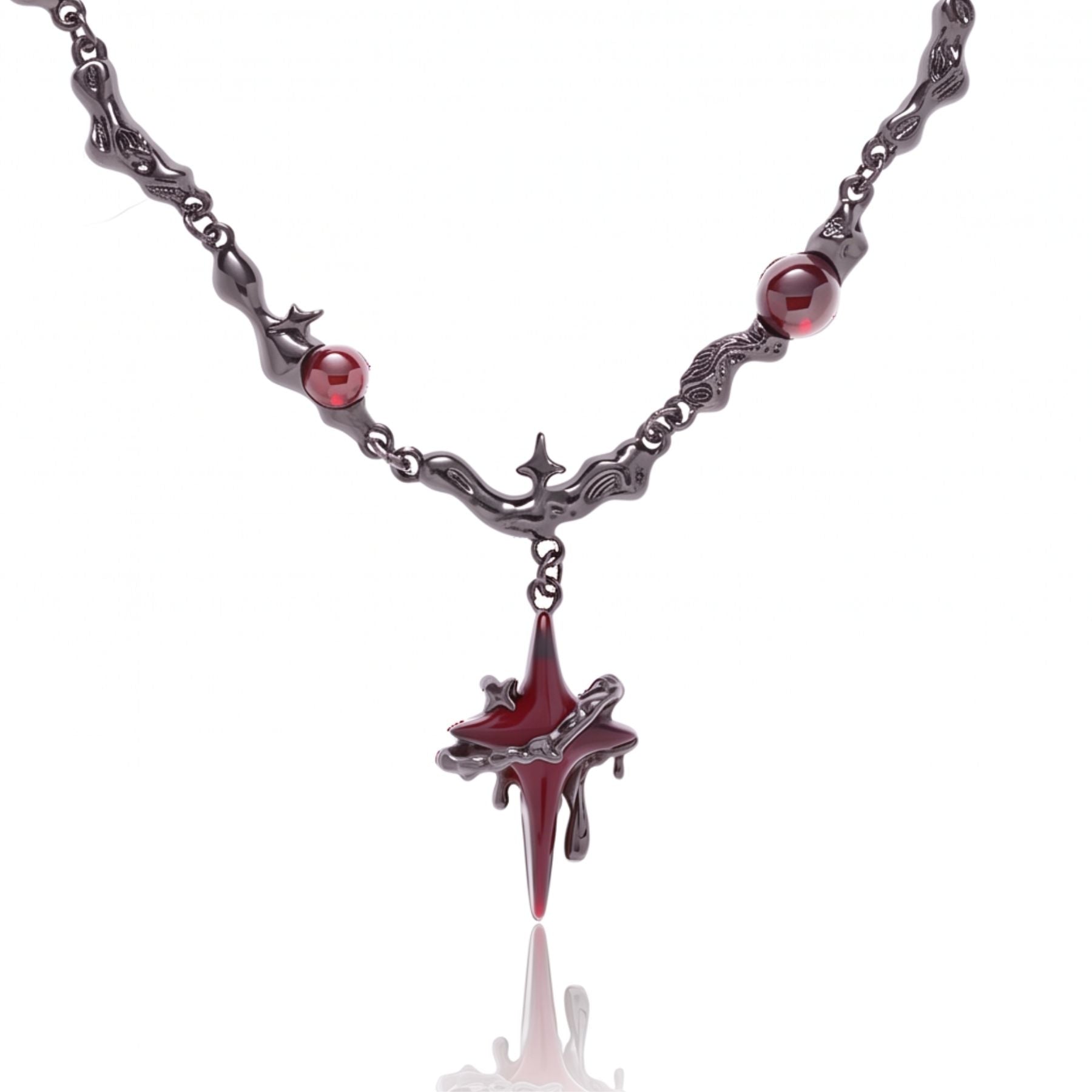 Emo-Halsband für Damen, aus Kupfer, mit rotem Sternanhänger