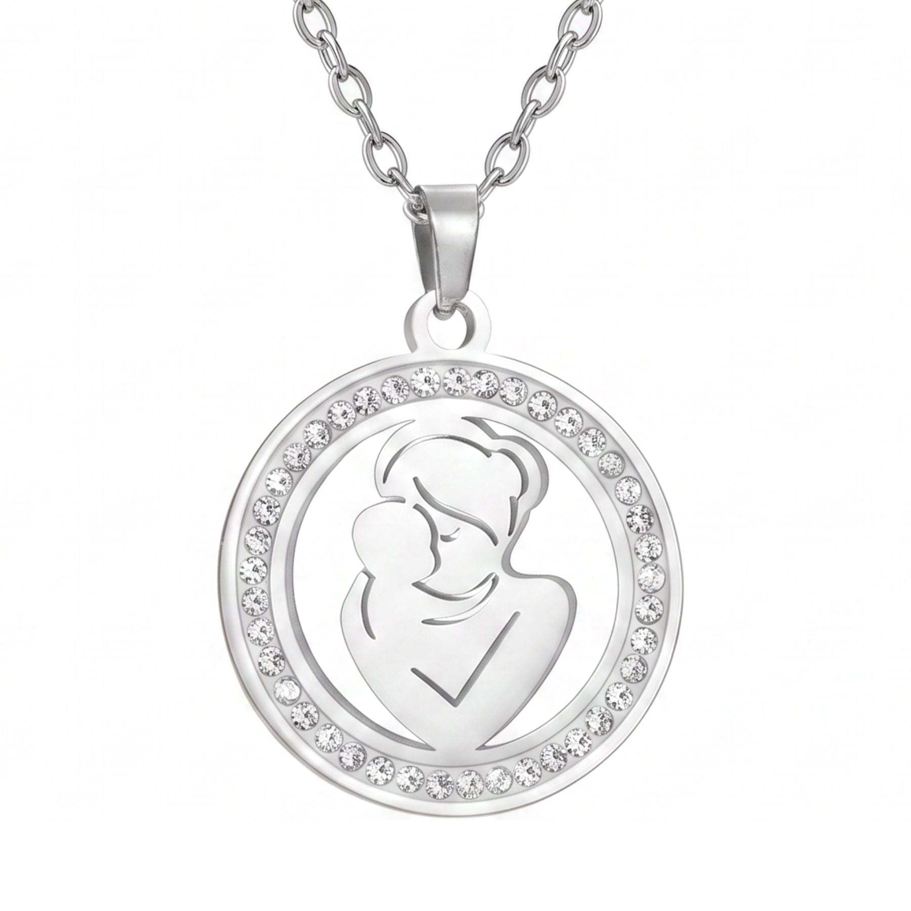 Collier maman pour femme, en acier inoxydable, pendentif serti de zircon