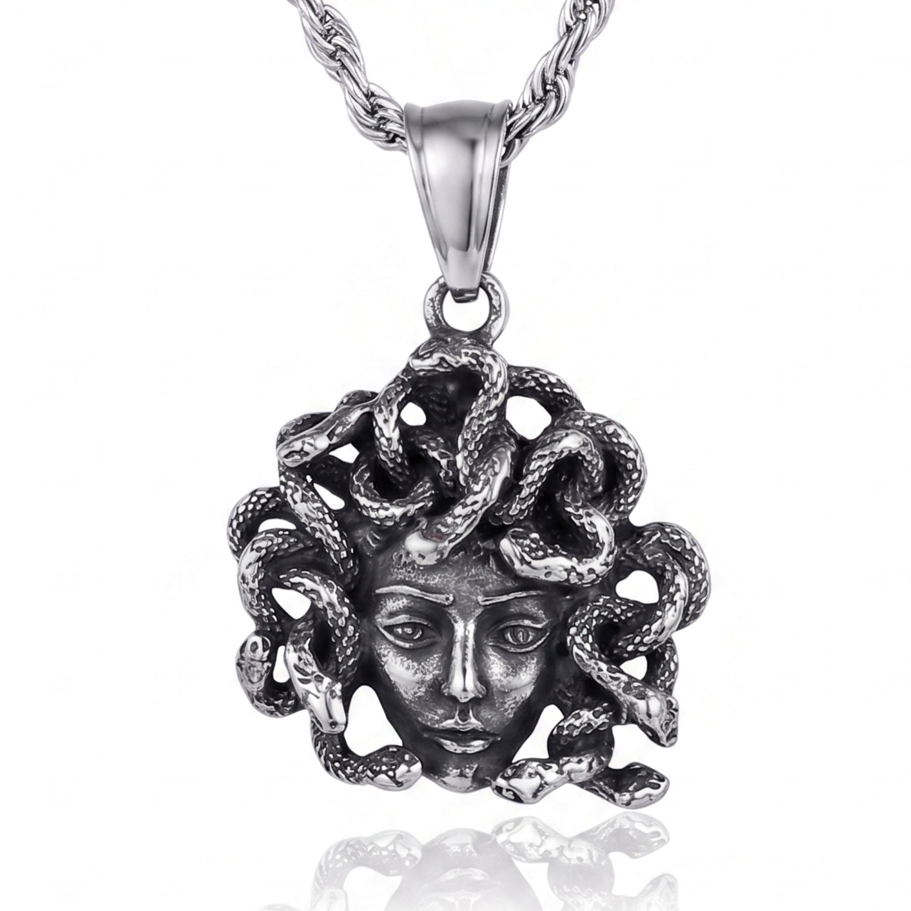 Collier medusa pour homme, en acier inoxydable, avec pendentif tête de serpent