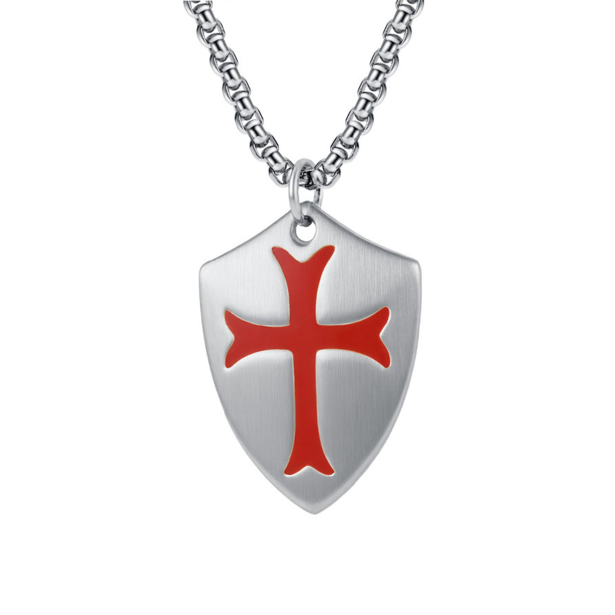 Collana da uomo con croce e scudo, in acciaio inossidabile, stile medievale