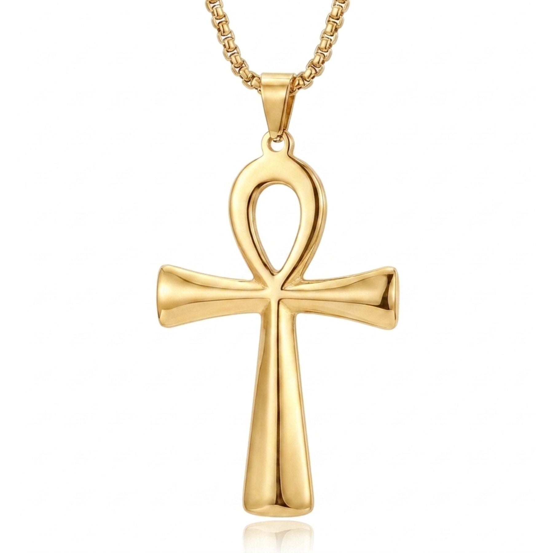 Collier ankh unisexe, en acier inoxydable, avec pendentif croix égyptienne