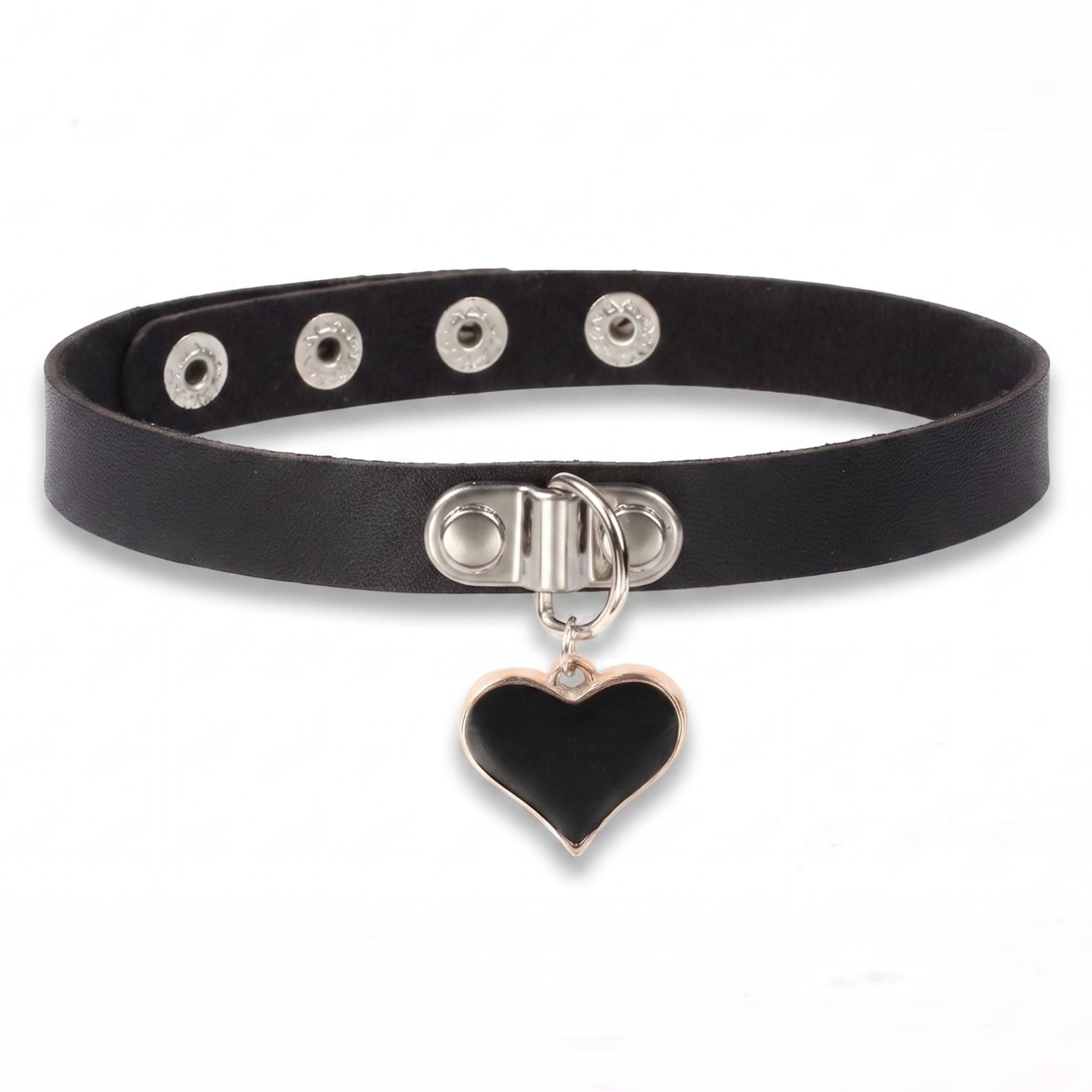 Emo-Halsband für Damen aus schwarzem Kunstleder mit Herzanhänger