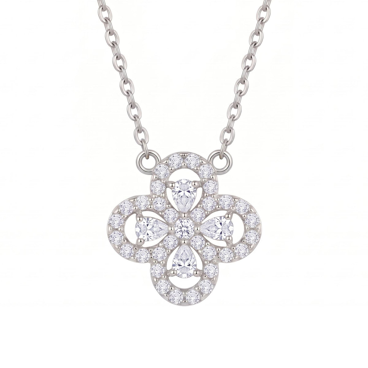 Collier trèfle pour femme, en acier titane, avec cristaux scintillants