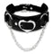 Gotický punkový dámský choker z černé imitace kůže s kovovým srdcem a stříbrným řetízkem