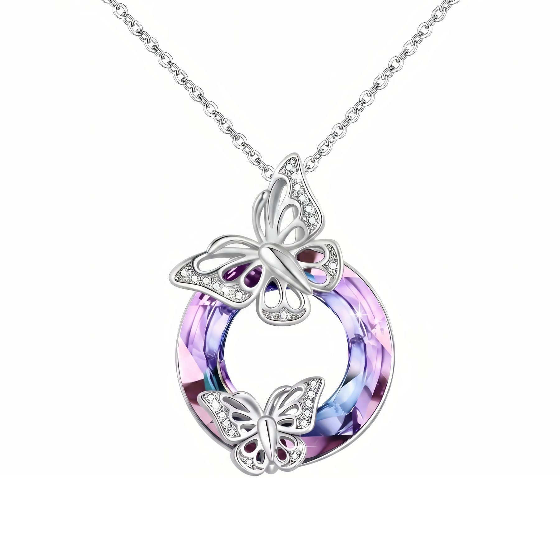 Collier papillon pour femme, en argent 925, avec zircon et cristal